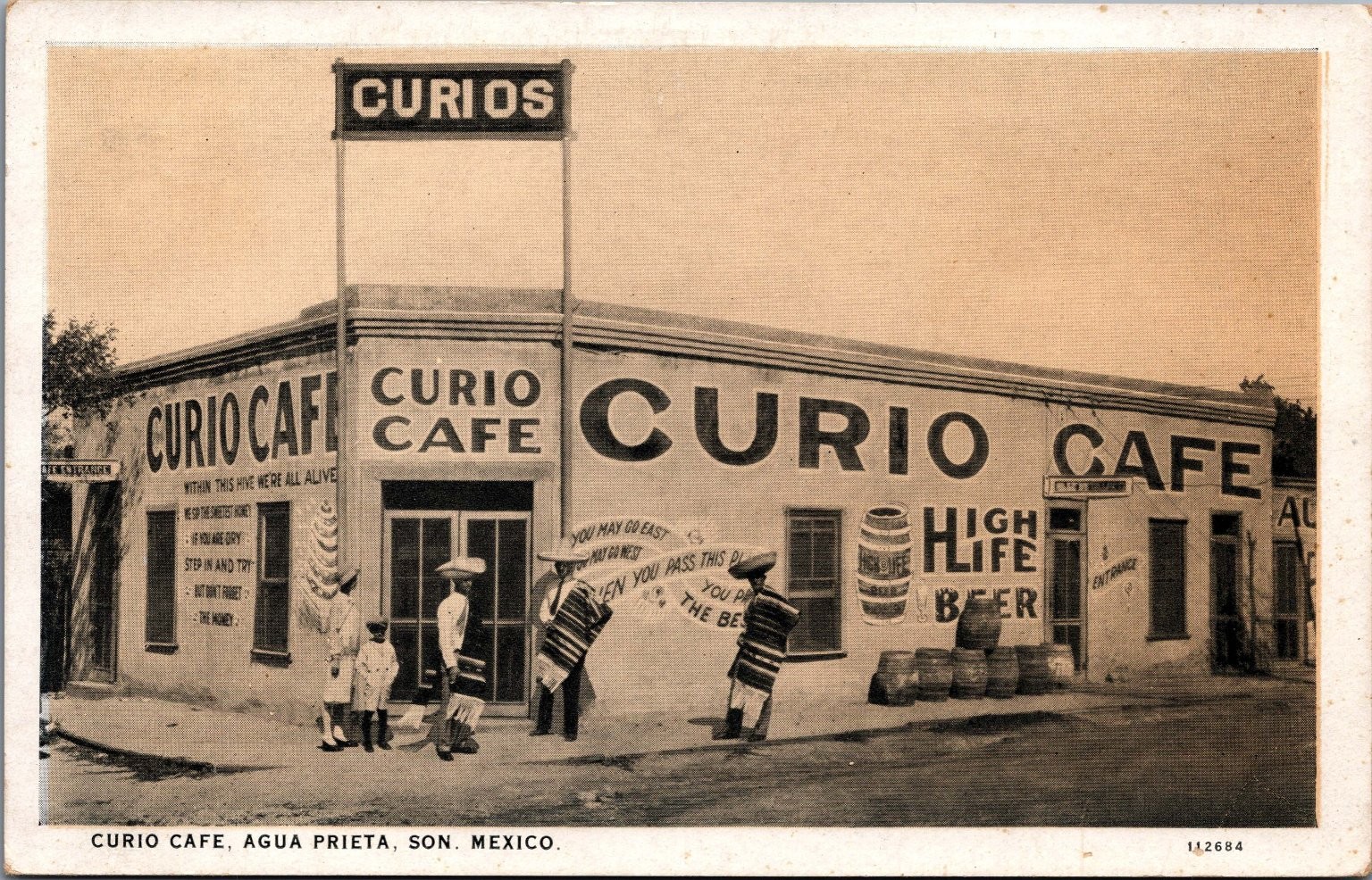 Vintage Curio Cafe Agua Prieta Sonora Mexico Postcard High Life Beer Vintage Curio Cafe Agua Prieta Sonora Mexico Postcard High Life Beer