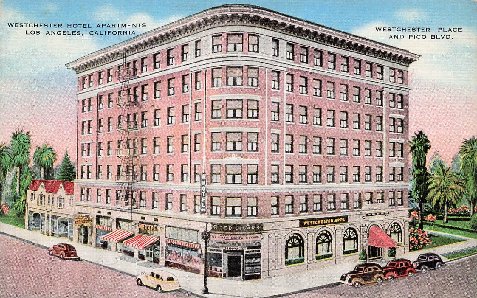 Los Angeles California Westchester Hotel Apartments Place Pico Blvd Postcard H19