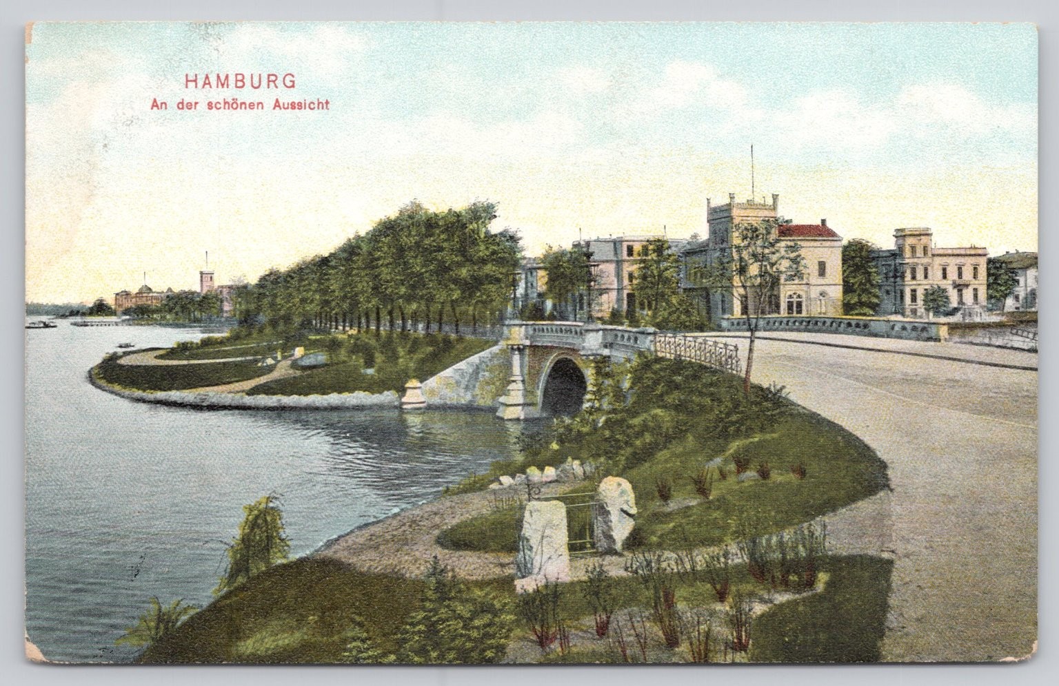 1904 Hamburg An der schönen Aussicht Germany Waterfront Bridge Postcard Dr 1904 Hamburg An der schönen Aussicht Germany Waterfront Bridge Postcard Dr