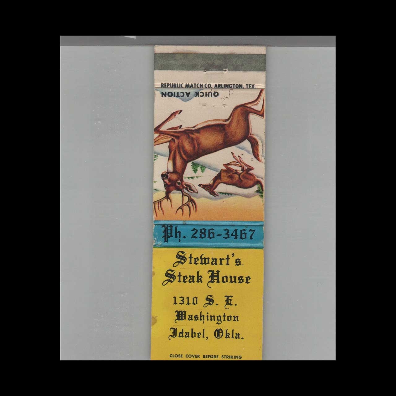 Matchbook Cover Stewart\'s Steak House Idabel, OK