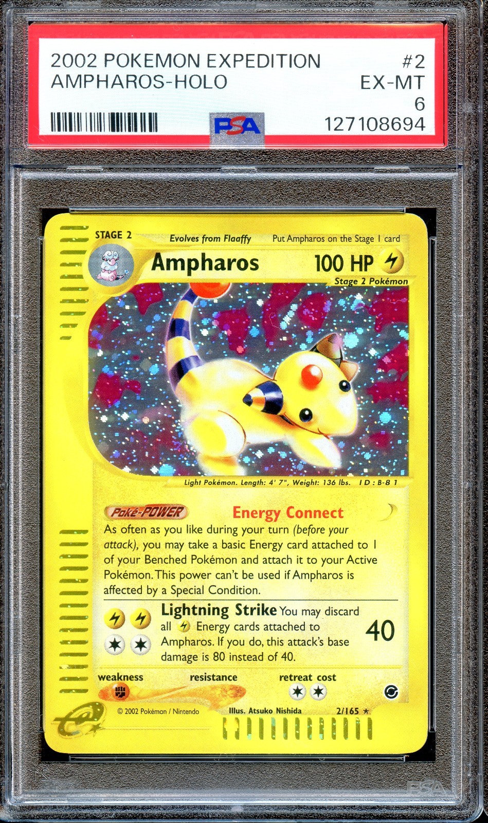 PSA 6 Ampharos 2/165 Expedition E Series 2002 Pokemon Card Holo NEAR MINT
