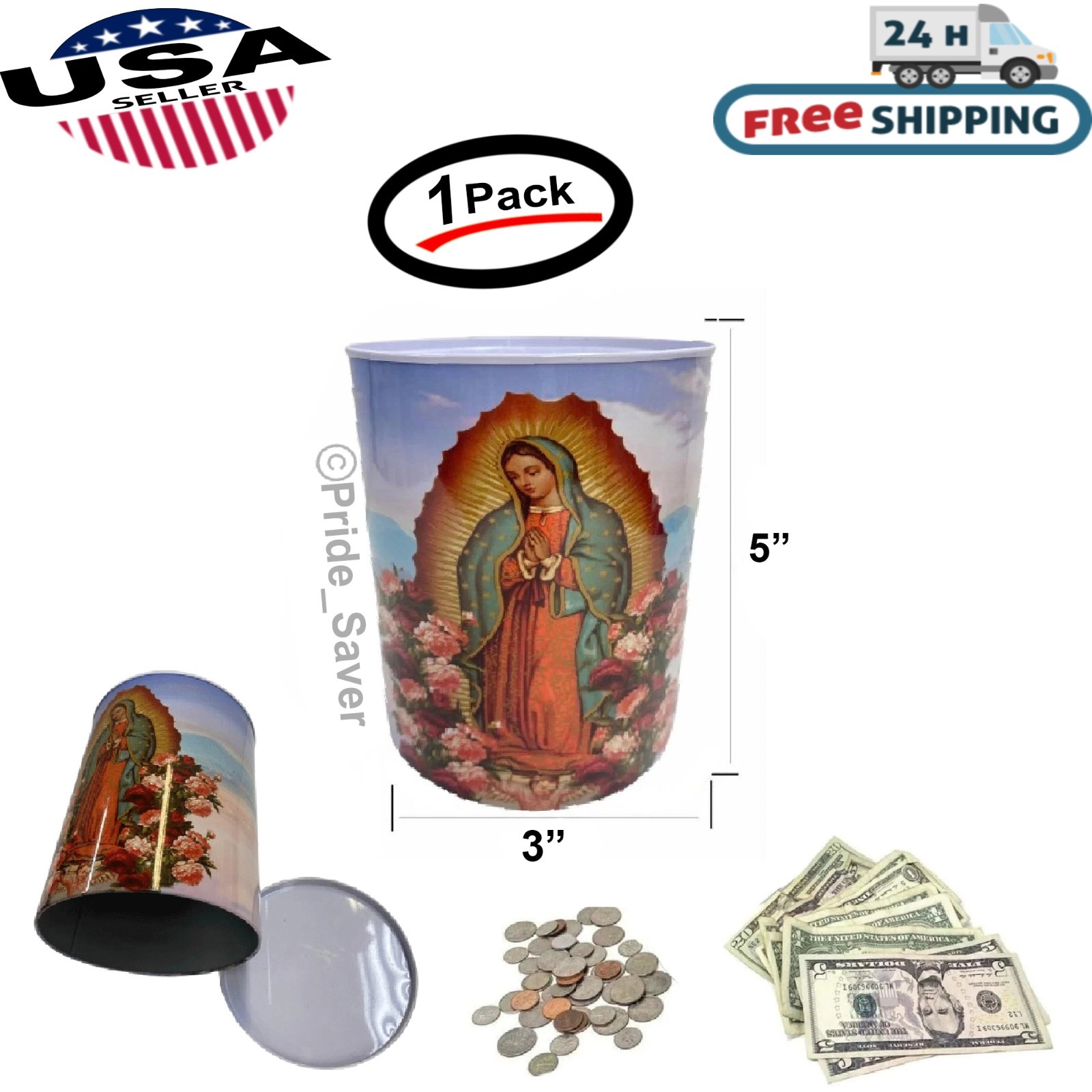 Maria Printed Coin Bank Religious Guadalupe 5x3\