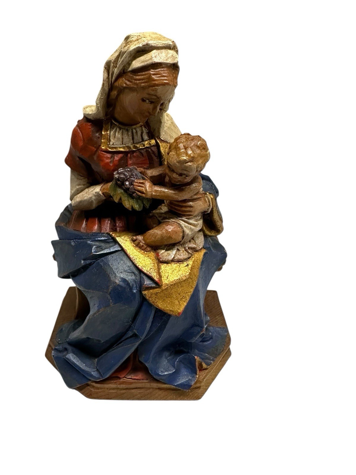 Vintage M.K.Kaslatter ANRI Carved Madonna & Child Of The Grapes Figurine