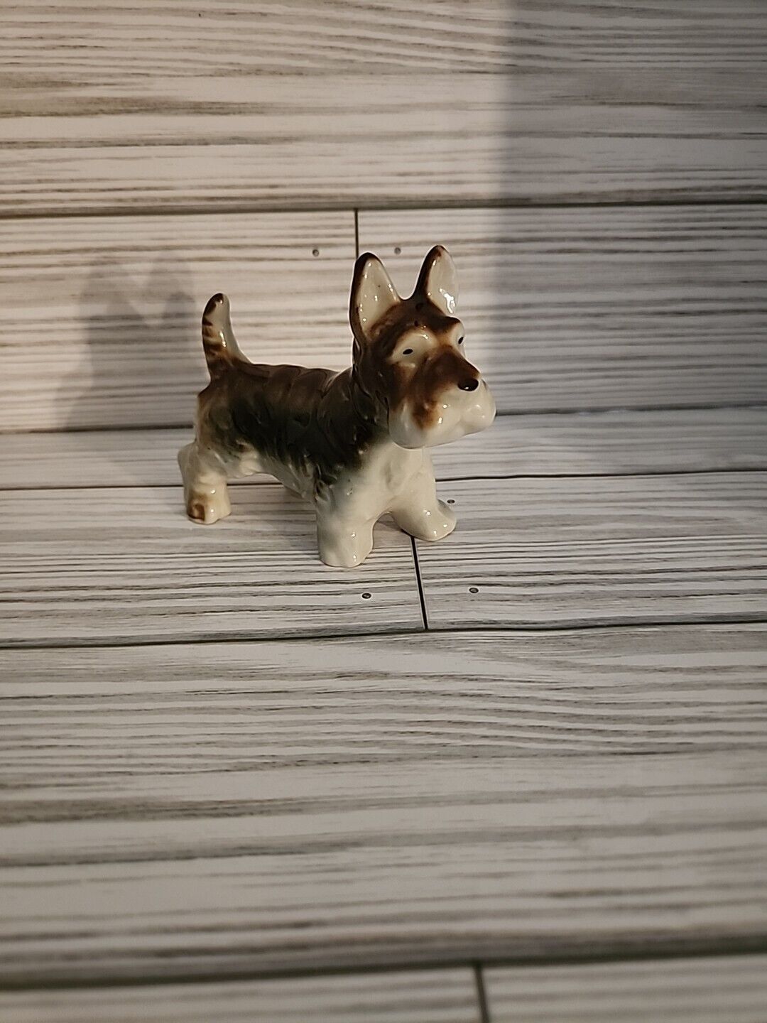 Porcelain Scottish Terrier Dog Figurine Brown White 3x3.5 Inch Japan Vintage