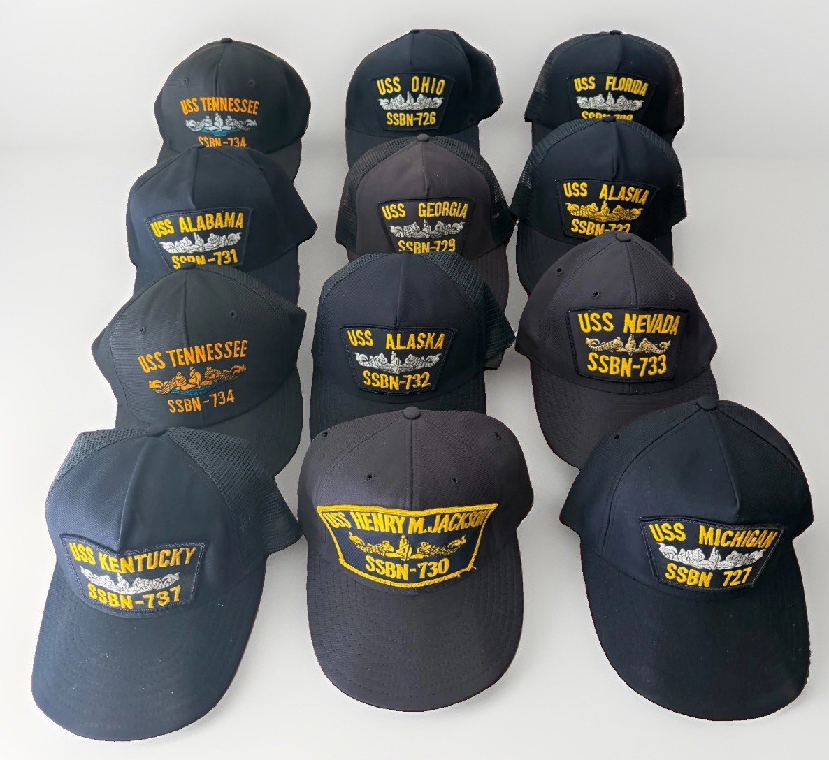 Vintage US Navy Submarine SSBN Snapback Hats USS Alaska Alabama Tennessee OH Lot