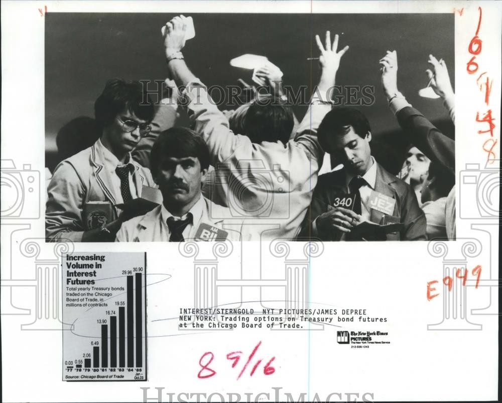 1985 Press Photo Traders at the Chicago Board of Trade - noa69590 1985 Press Photo Traders at the Chicago Board of Trade - noa69590
