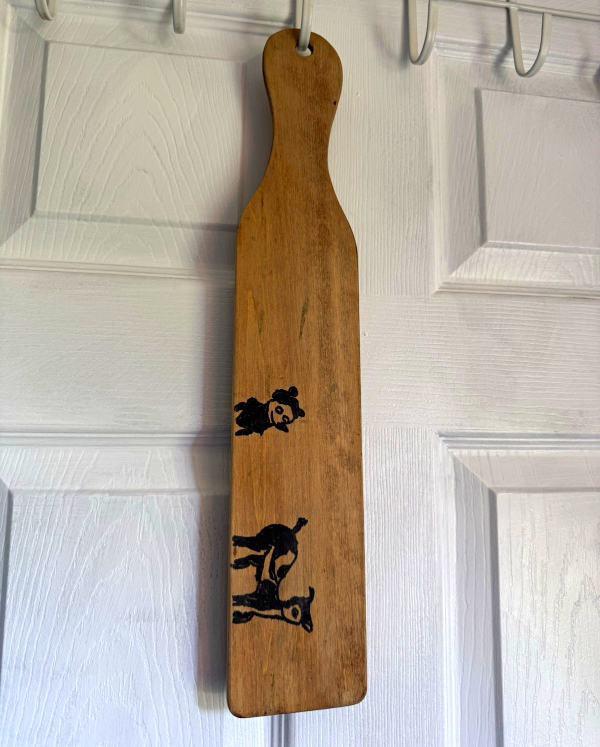 Vintage Folk Art Wooden Paddle Wall Hanging Hand Painted Boy Goat Primitive Vintage Folk Art Wooden Paddle Wall Hanging Hand Painted Boy Goat Primitive