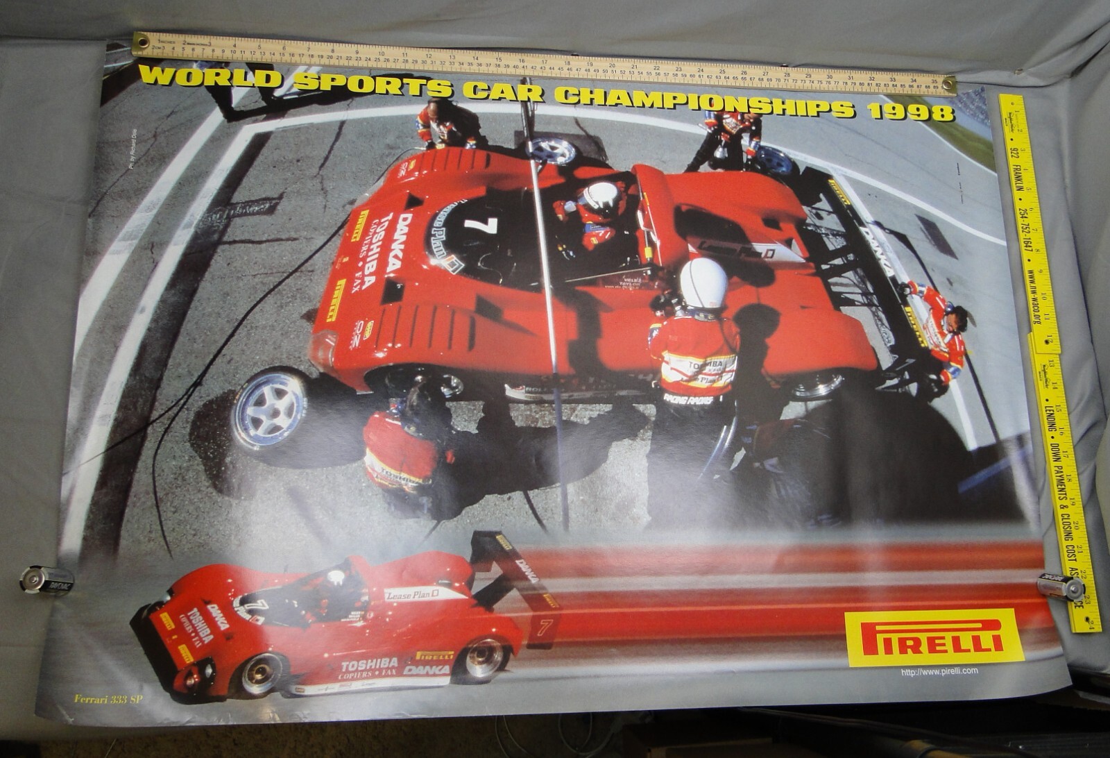 1998 Ferrari SP333 World Sports Car Championship Poster Pirelli 39x27 Original 1998 Ferrari SP333 World Sports Car Championship Poster Pirelli 39x27 Original