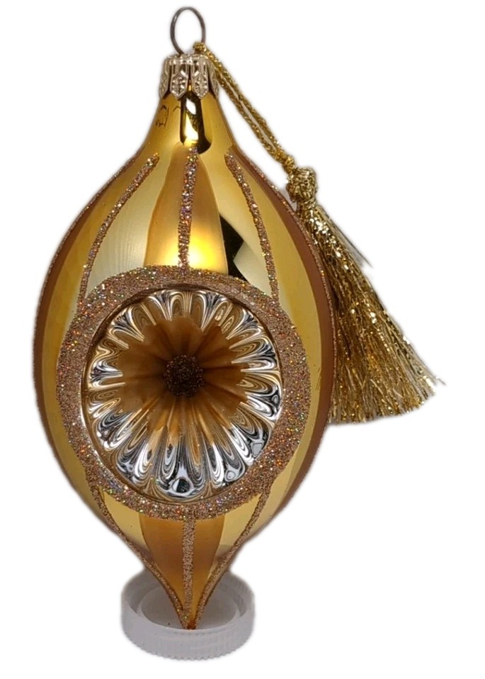  Vintage Italy Single Deep Indent Christmas Ornament Gold W/Tassel Y2K 5