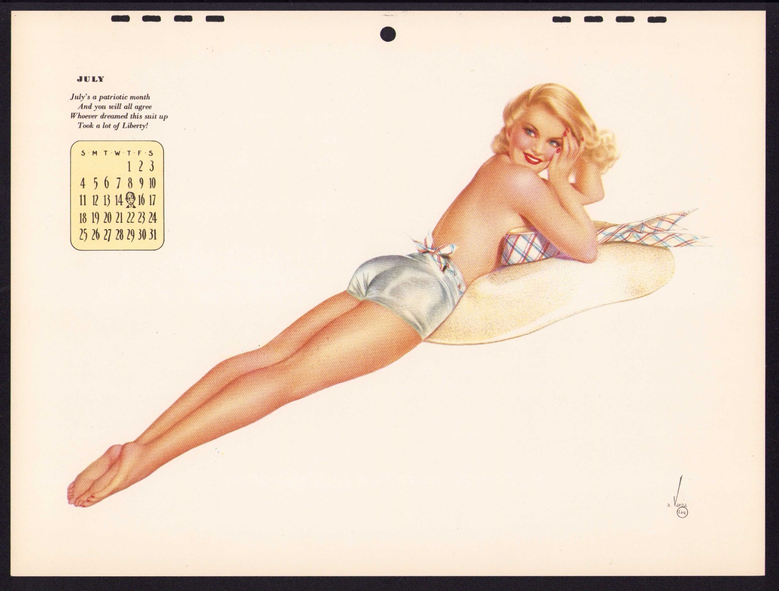 VINTAGE VARGA 1943 PINUP GIRL ESQUIRE CALENDAR PAGE POSTER WW2 BOMBER NOSE ART