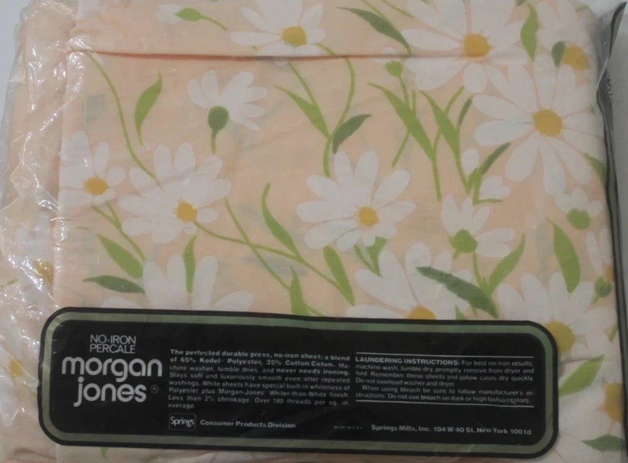 Vtg 1970\'s Dainty Daisies Morgan Jones Double Fitted Bed Sheet Percale No Iron