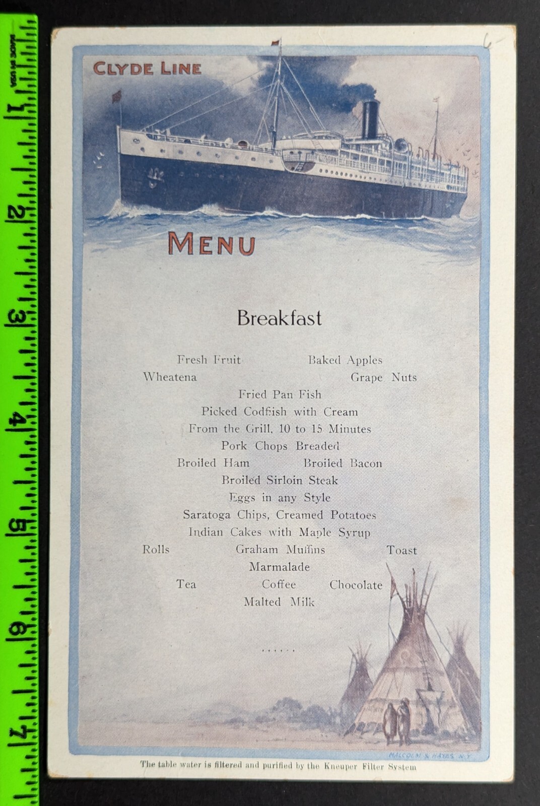 Vintage Clyde Line Cruise Ship Breakfast Food Menu