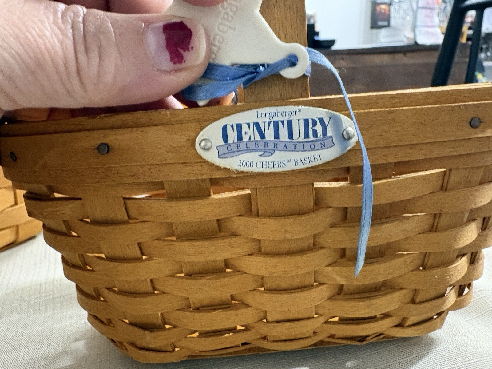 Longaberger 2000 Century Celebration Basket with Plastic Liner & Tie-On Charm