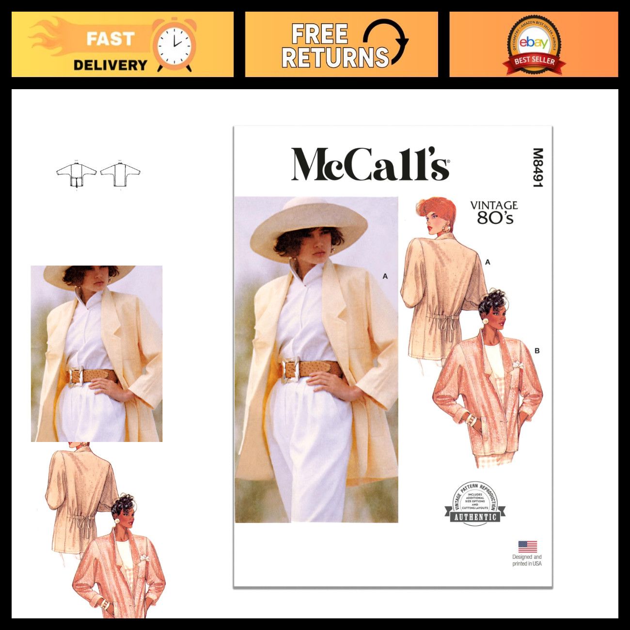 Vintage 1980s Unlined Jacket Sewing Pattern, Sizes 8-16, DIY Fashion Craft Vintage 1980s Unlined Jacket Sewing Pattern, Sizes 8-16, DIY Fashion Craft