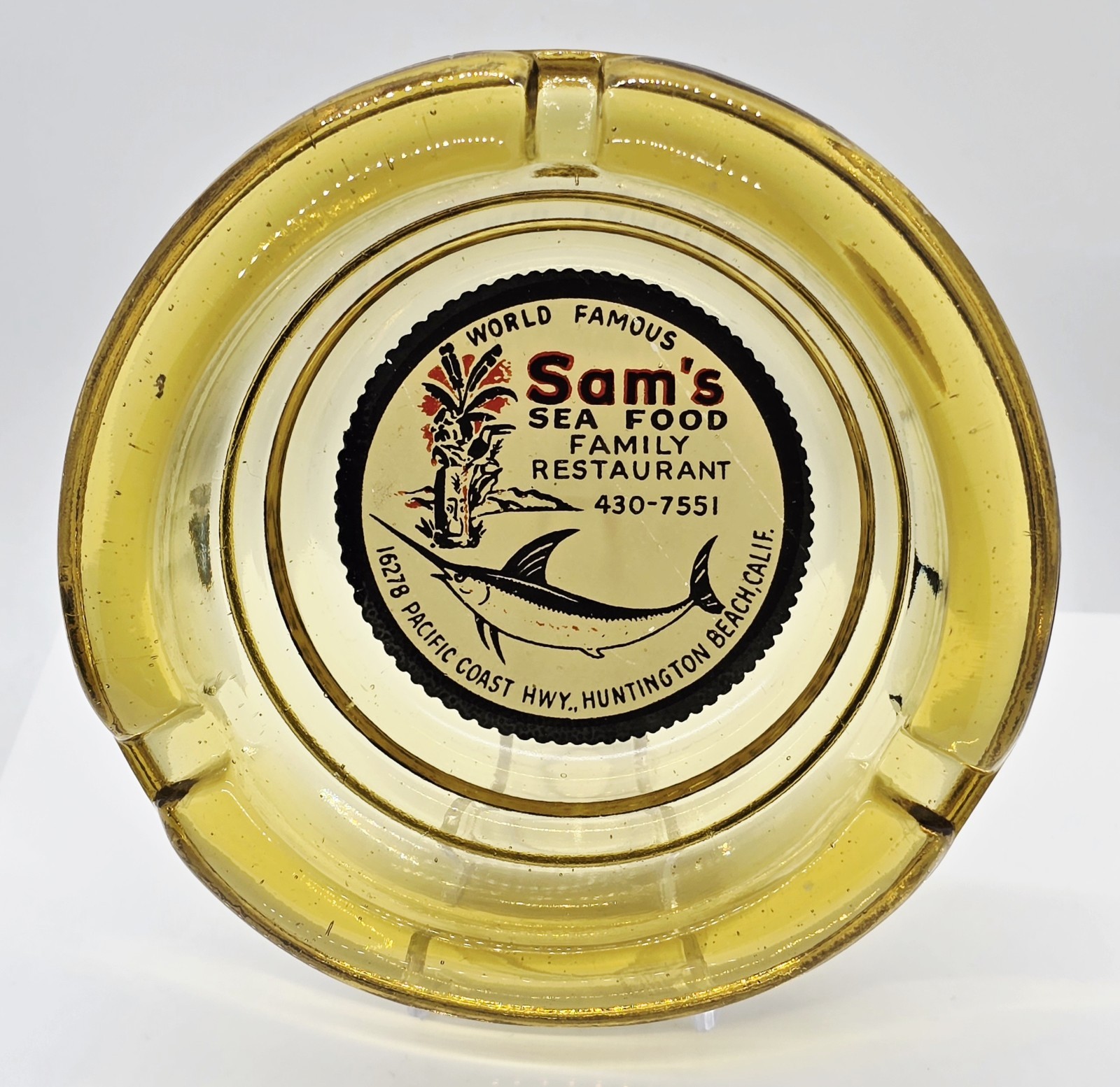 Vintage Marketing Ashtray Sam's Sea Food Family Restaurant Huntington Beach CA 