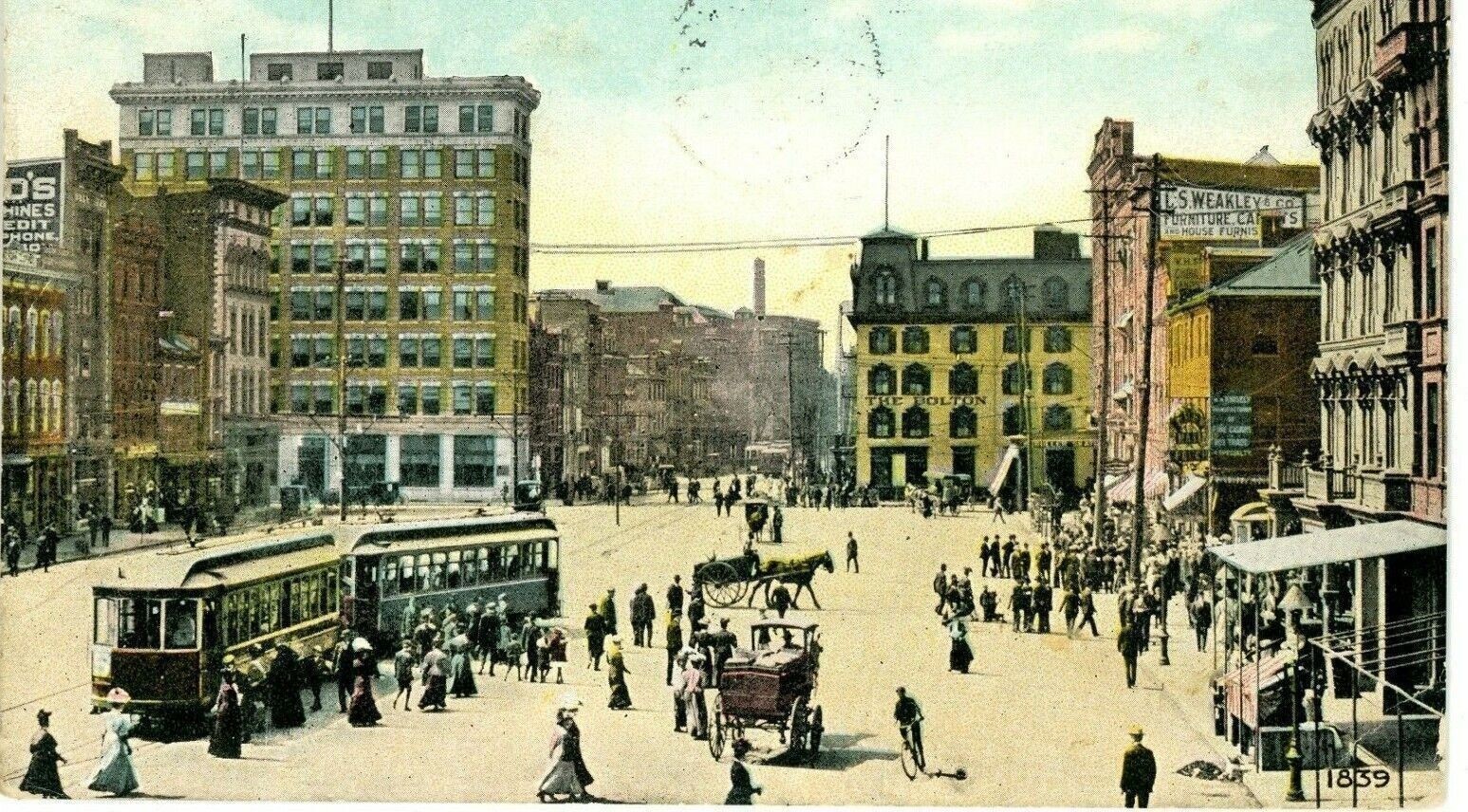 1910 Market Square Harrisburg PA People Trolley Horse Drawn Wagons Postcard 1910 Market Square Harrisburg PA People Trolley Horse Drawn Wagons Postcard