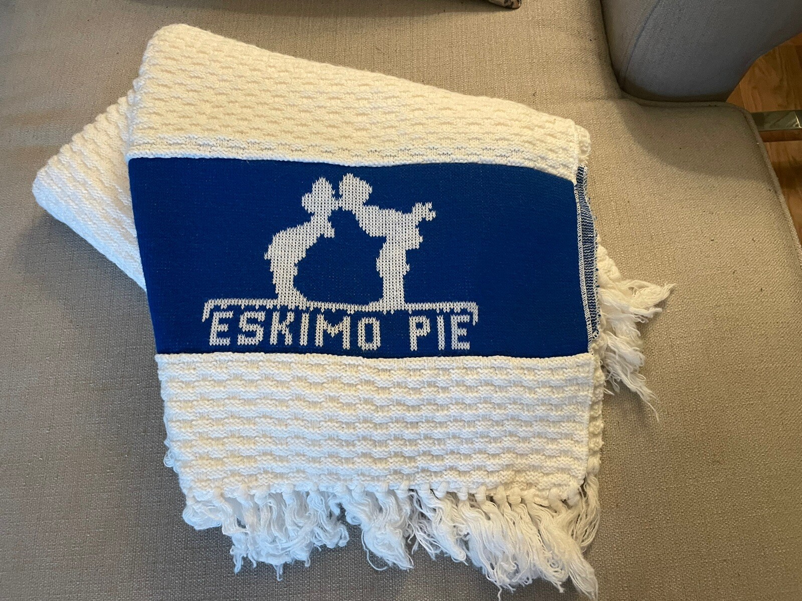 Vtg Eskimo Pie Ice Cream Advertising Blanket Knit Afghan Throw 62” X 68” Exc