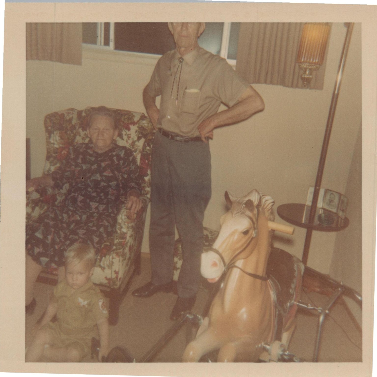Family Portrait 1960s Snapshot Photograph Grandparents Child Rocking Horse