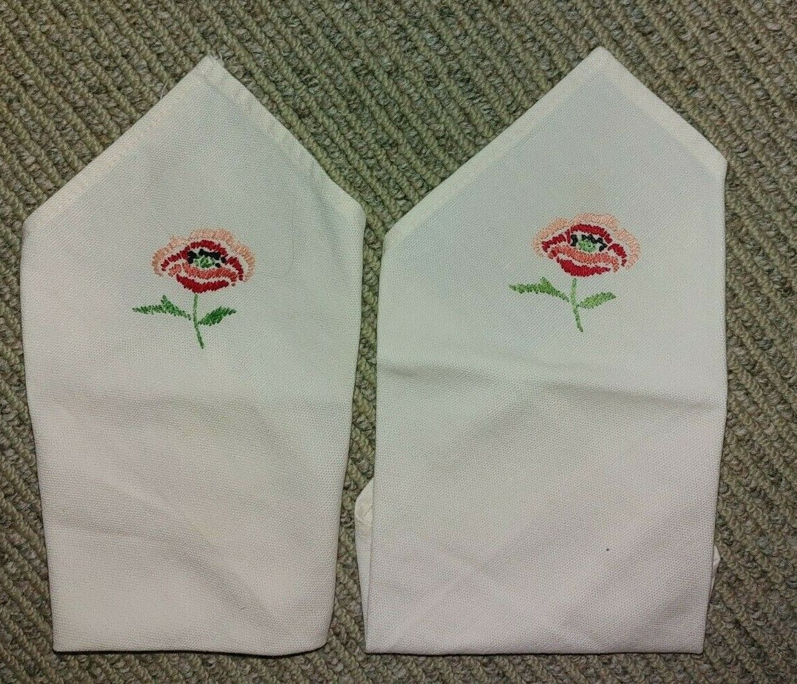 Vintage Mid Century Kitchen Dining Tea Floral Embroidered Napkin Pair 9½\