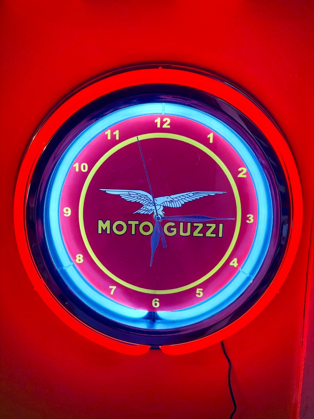 Moto Guzzi Motorcycle Garage Man Cave Store RED Neon Style Retro LED Clock Sign Moto Guzzi Motorcycle Garage Man Cave Store RED Neon Style Retro LED Clock Sign