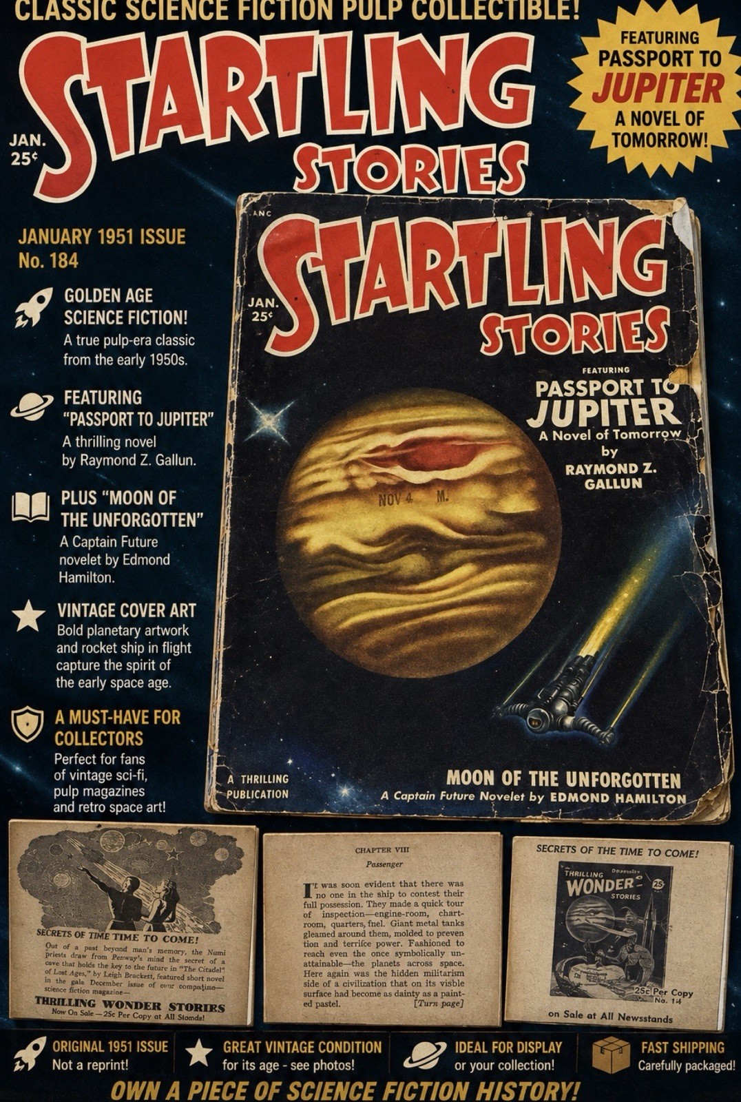 VTG STARTLING STORIES Jan 1951 Vol 22 #3 Pulp Sci-Fi Captain Future Hamilton