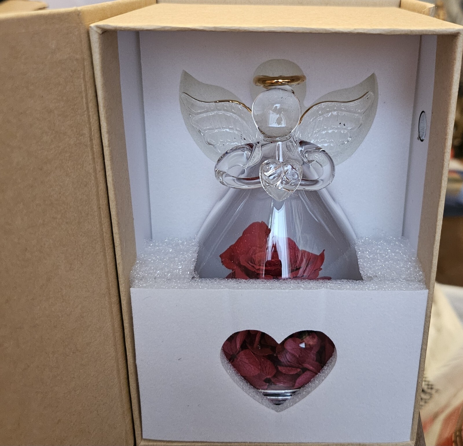 Beautiful Sacredyna Angel Figurine with Red Rose Forever Flowers Boxed Gift Beautiful Sacredyna Angel Figurine with Red Rose Forever Flowers Boxed Gift