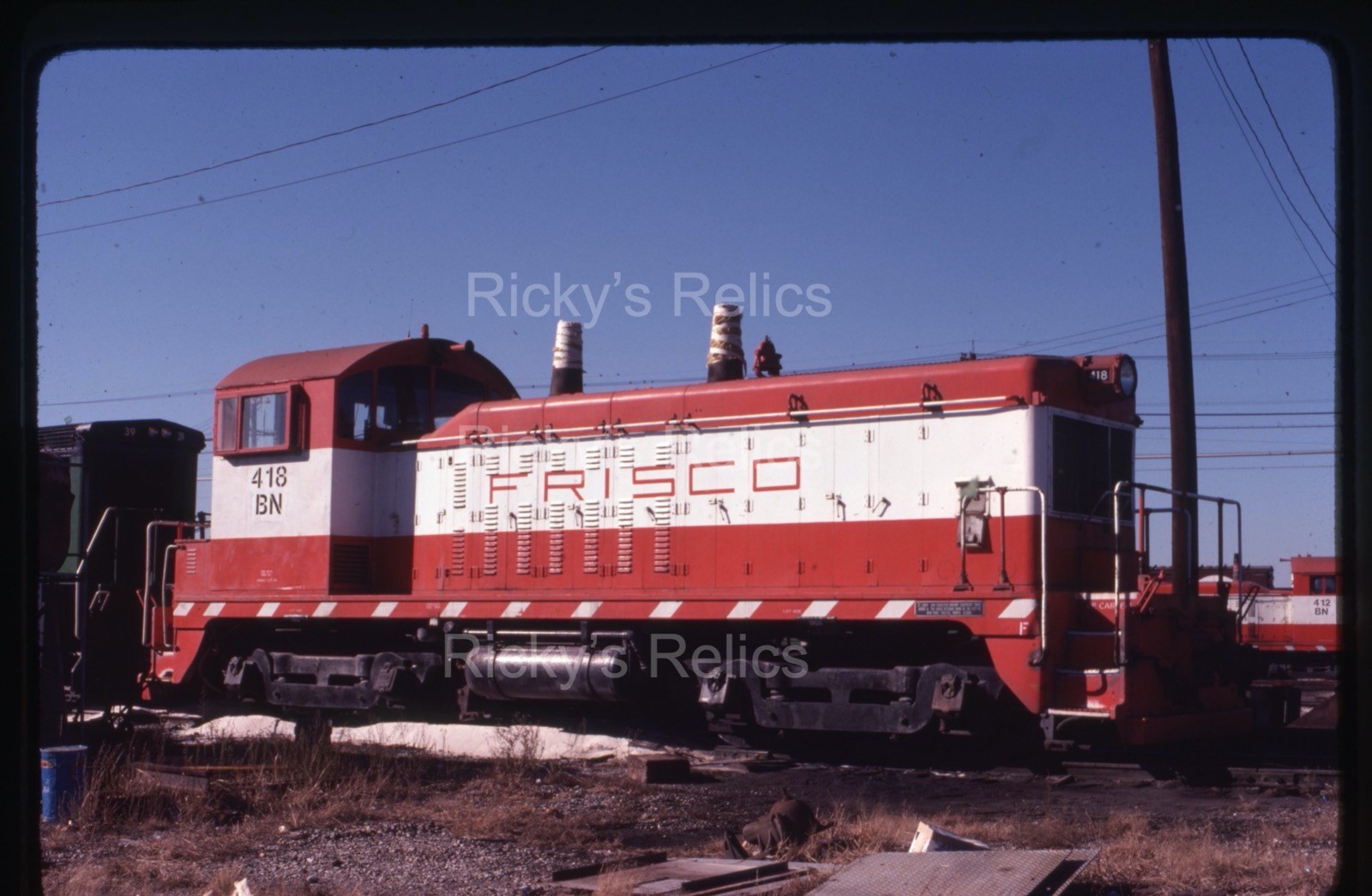 Original Slide BN/SLSF #418 NW2 Burlington/Frisco N. Kansas City MO 1981