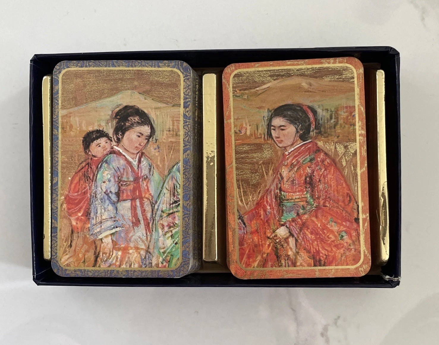 VTG Hibel Museum Of Art Double Pack Playing Cards Deck Original Box Asian Themed