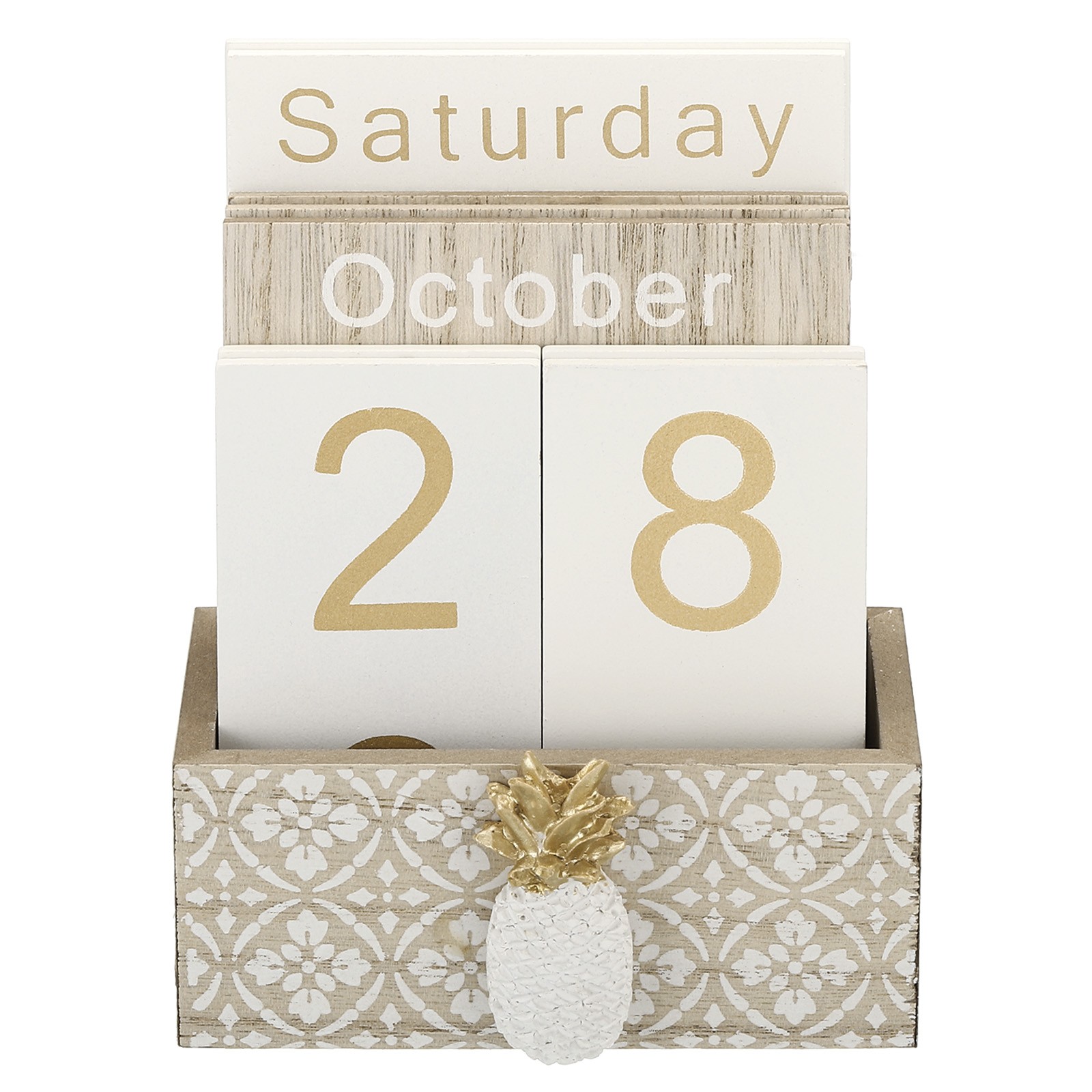 Vintage Wood Block Perpetual Calendar, Wooden Display Blocks Style 1, Brown