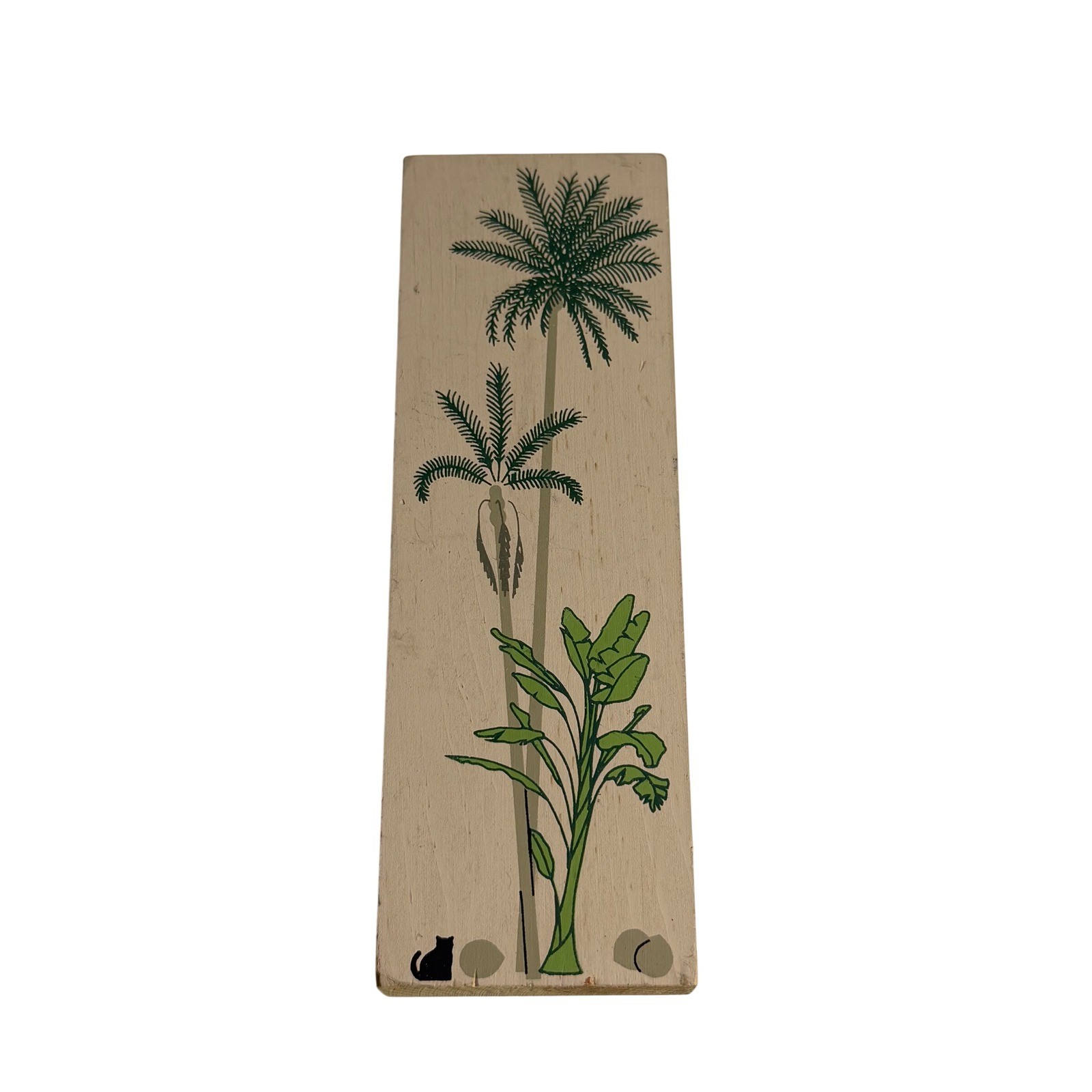 VTG The Cat\'s Meow Village Palm Trees Wood Block Shelf Sitter Tan Tropical Decor