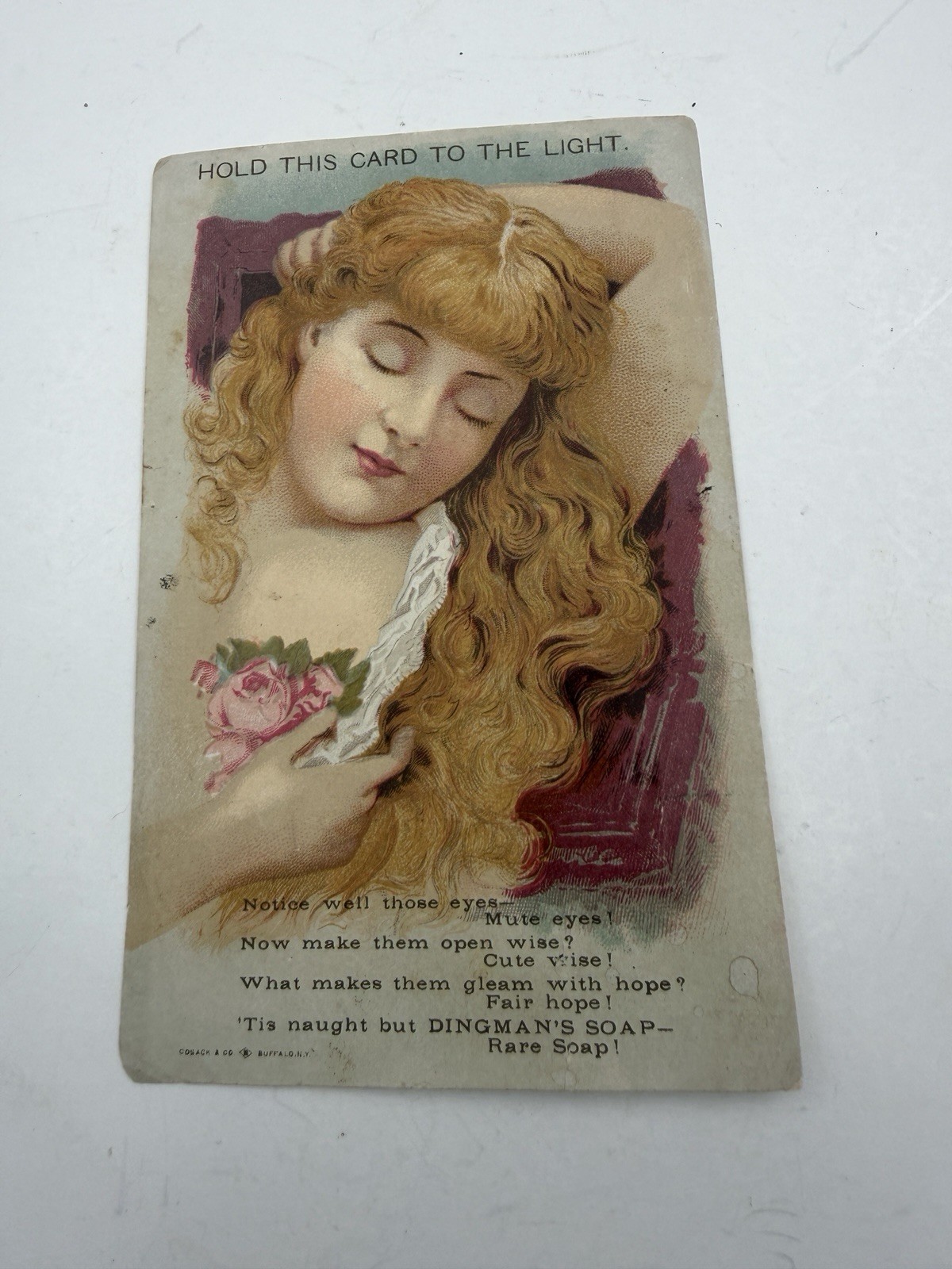 Vintage Trade Card Hold To Light Dingmans’ Soap Eyes Open In Light SHIPS FREE US