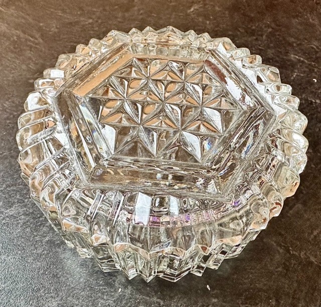 Vintage Clear Pressed Glass Trinket Dish Round with Lid