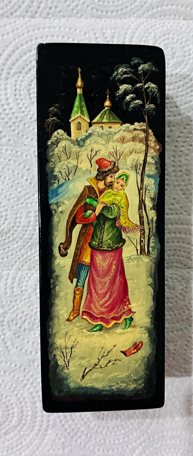 Russian, Vibrant, Vintage, Hand-Painted Rectangular Trinket Box Romantic Couple Russian, Vibrant, Vintage, Hand-Painted Rectangular Trinket Box Romantic Couple