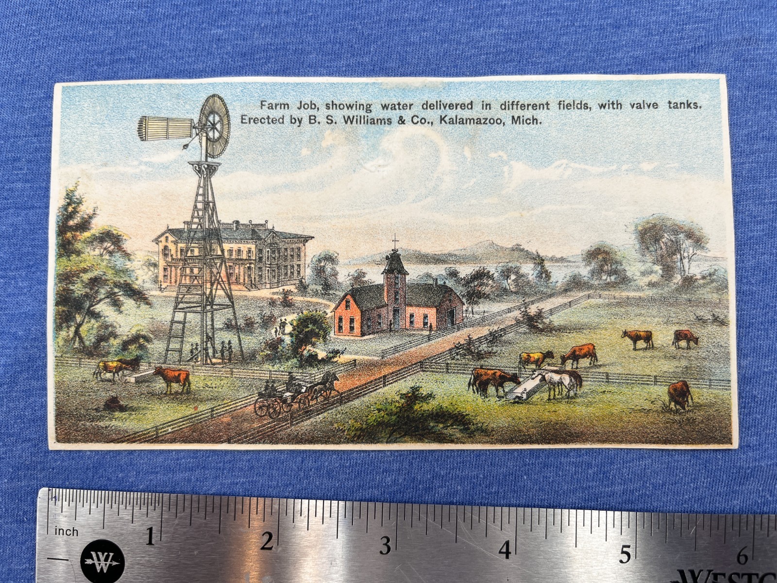 Williams Co Windmill agriculture Victorian Trade Card tractor Litho Farm