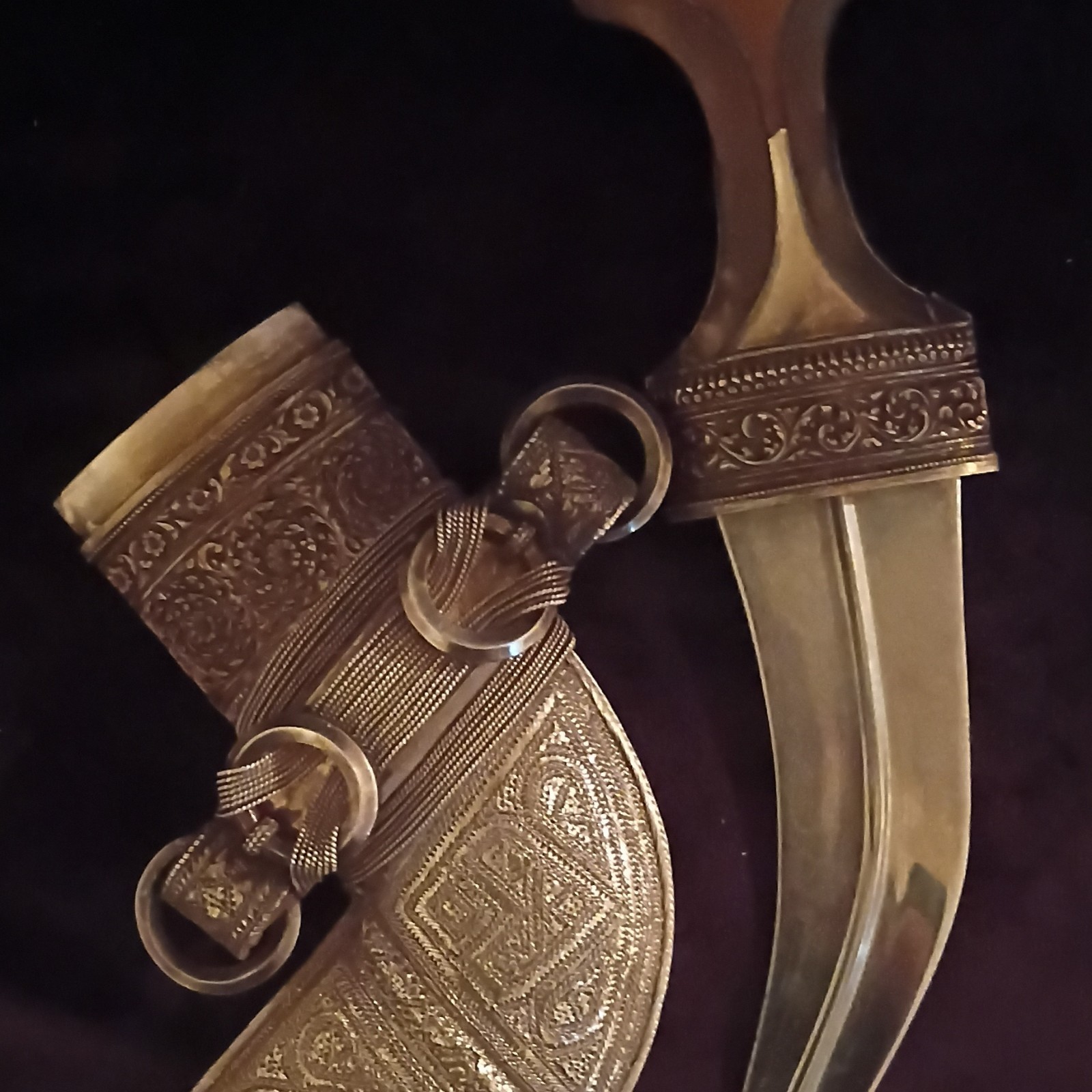 Vintage Silver Jambiya / Khanjar Dagger W/ Horn Handle & Ornate Scabbard