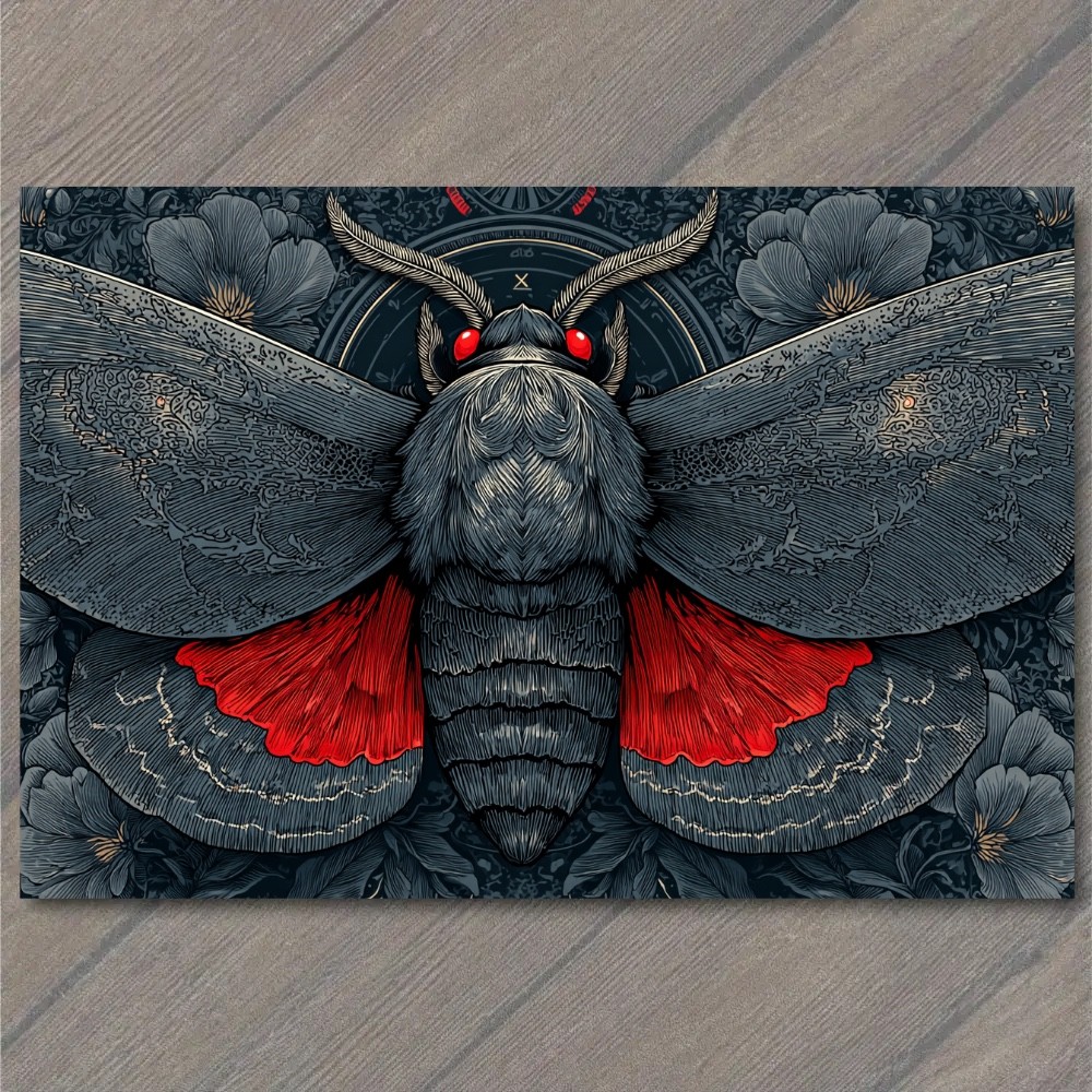 POSTCARD Gothic Death Moth Red Wings Crimson Eyes Floral Nocturne Occult POSTCARD Gothic Death Moth Red Wings Crimson Eyes Floral Nocturne Occult