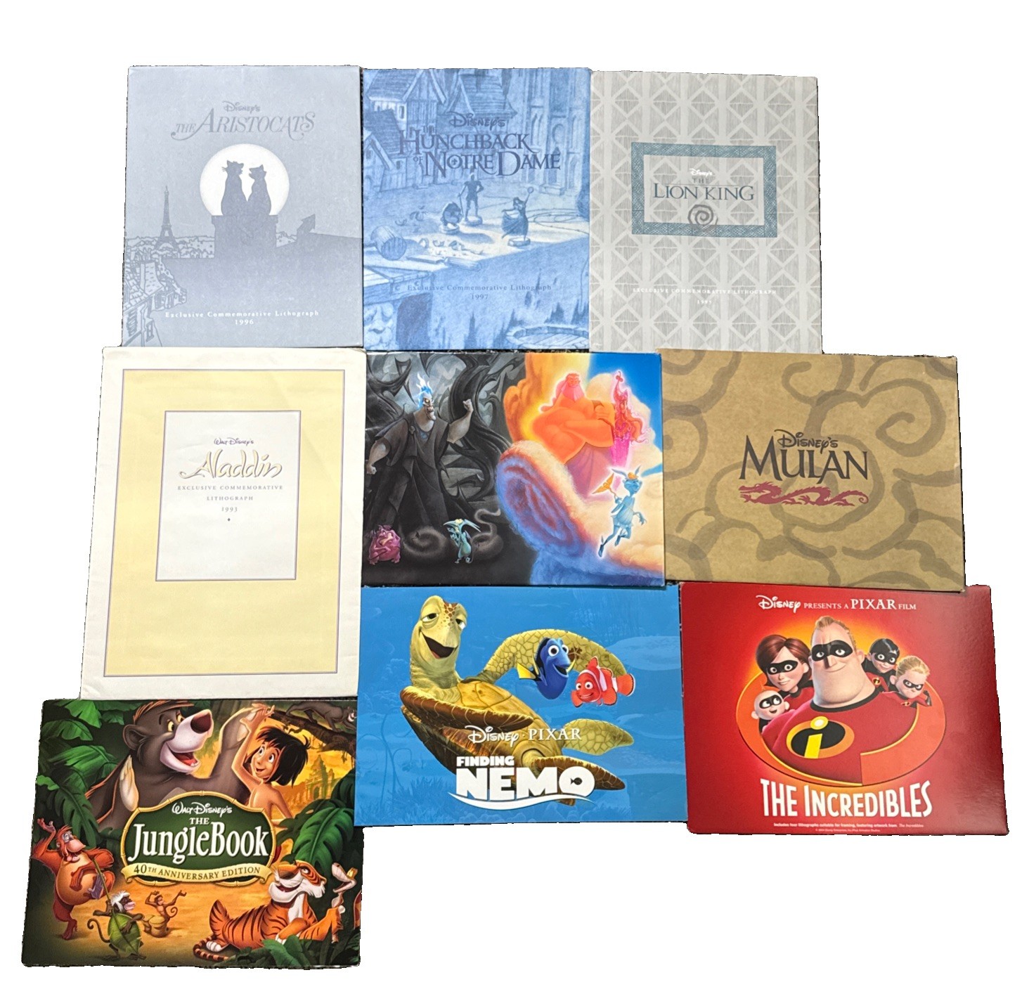 Disney Lithograph Lot of 18 Vintage Prints Lion King Aladdin Incredibles Mulan