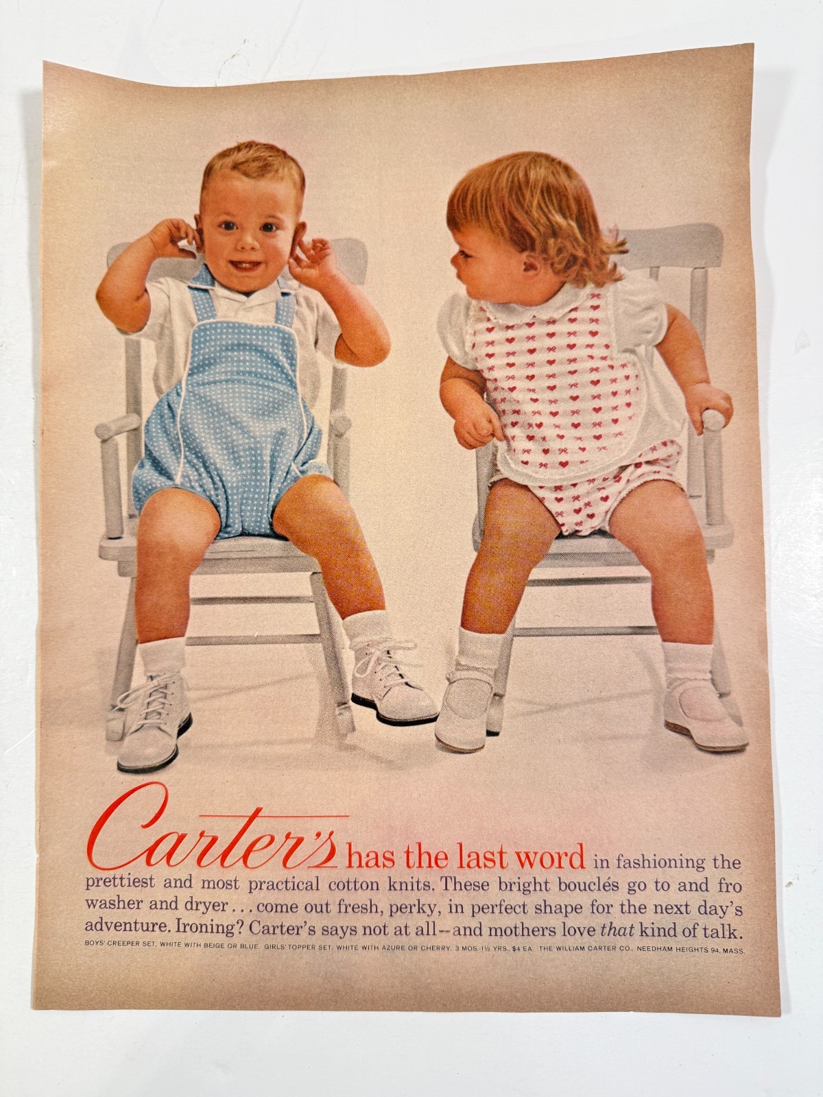 Vintage 1962 Carter's Baby Kids in Rocking Chair Clothing Advertisement Print Ad