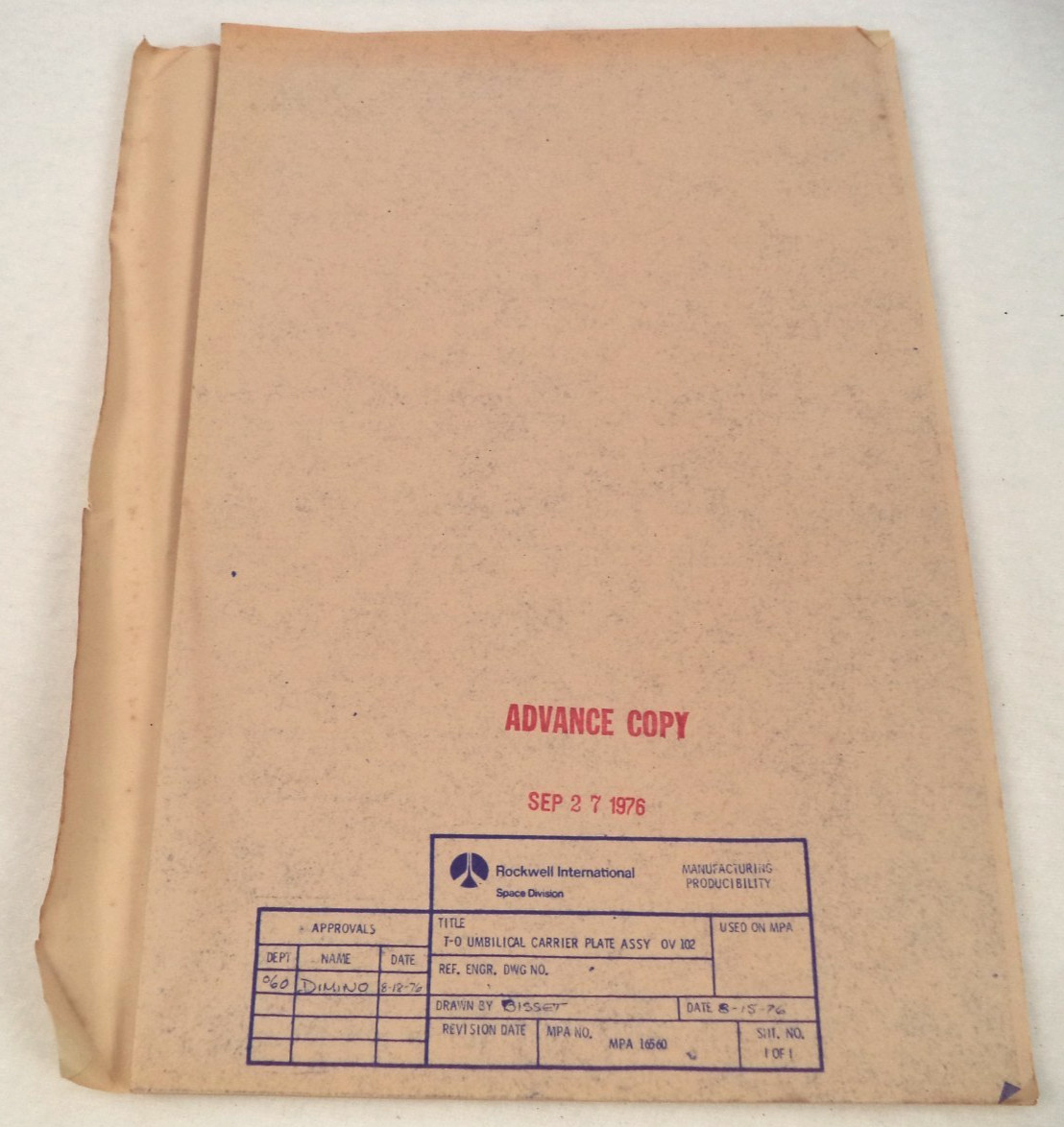 VTG Original 1976 Rockwell NASA Space Shuttle Part Schematics Blueprint Document VTG Original 1976 Rockwell NASA Space Shuttle Part Schematics Blueprint Document