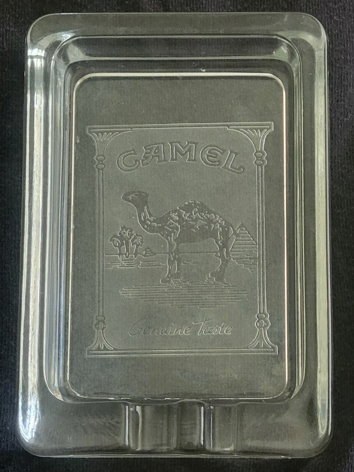 Vintage Camel Genuine Taste Ashtray Clear Etched Glass- Excellent 