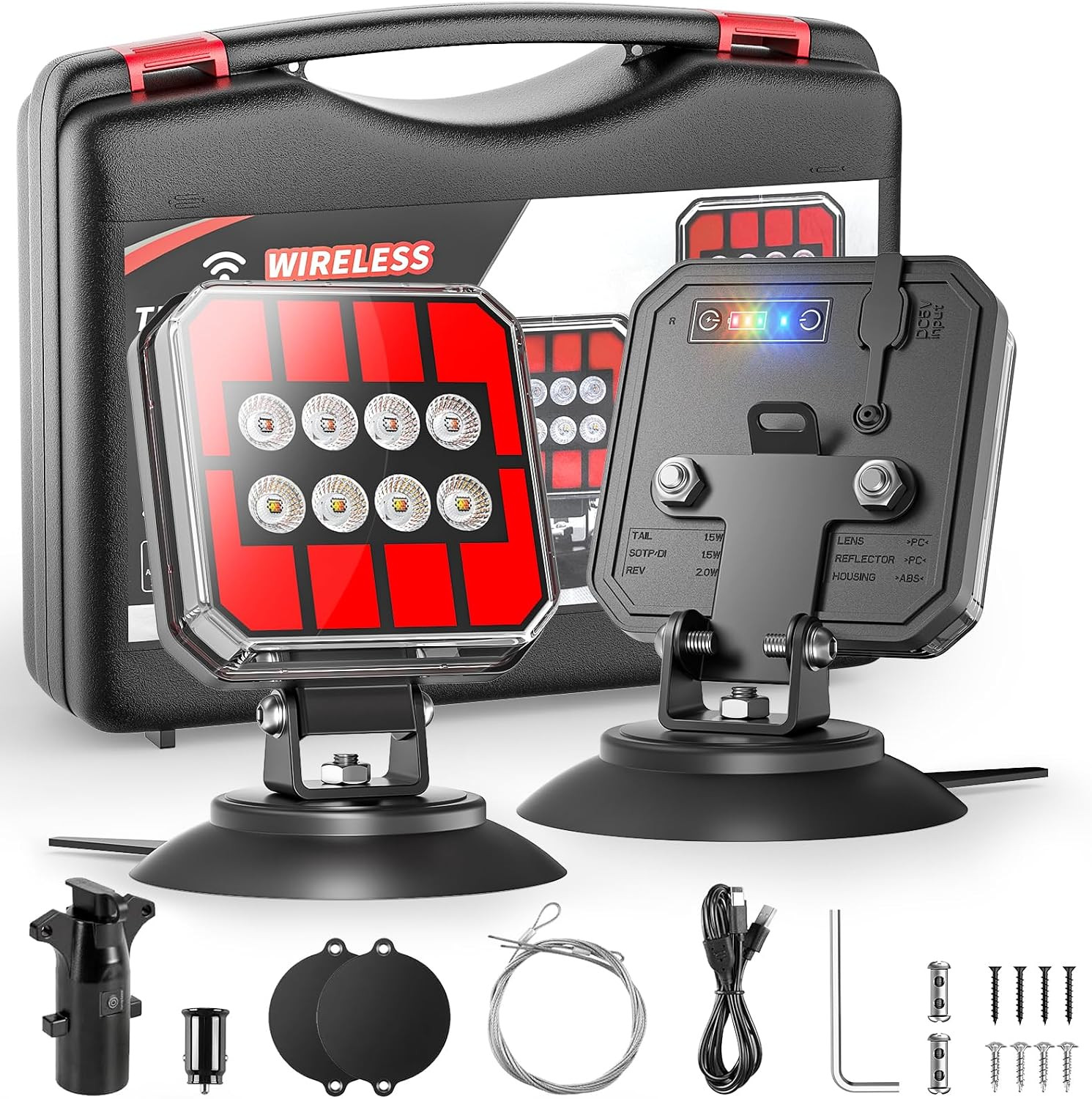 Wireless Trailer Lights Magnetic, 110° Rotatable Wireless Trailer Lights Kit, Po Wireless Trailer Lights Magnetic, 110° Rotatable Wireless Trailer Lights Kit, Po