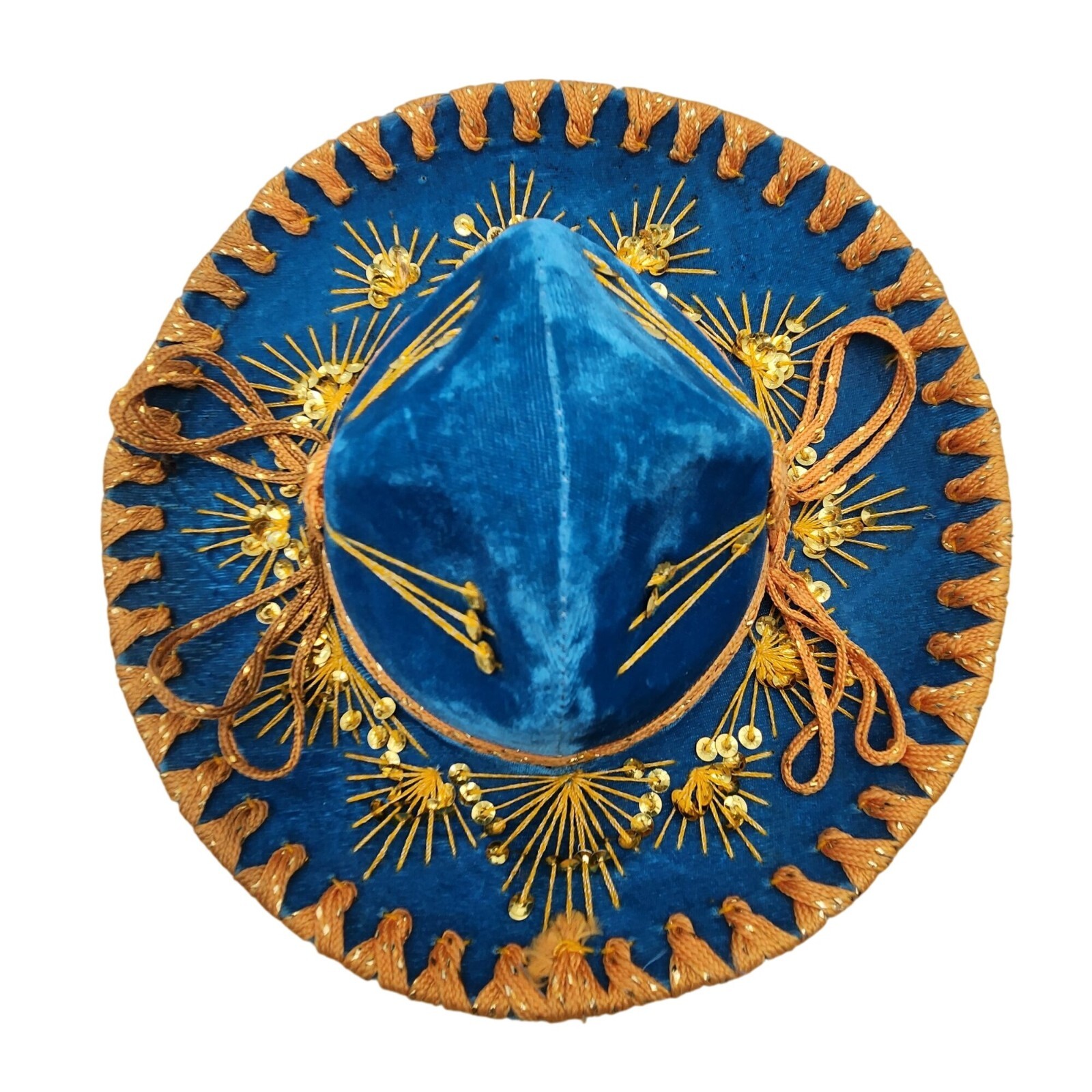 Vintage Blue Velvet Sombrero With Gold Embroidery & Tassels Salazar Yepez Youth