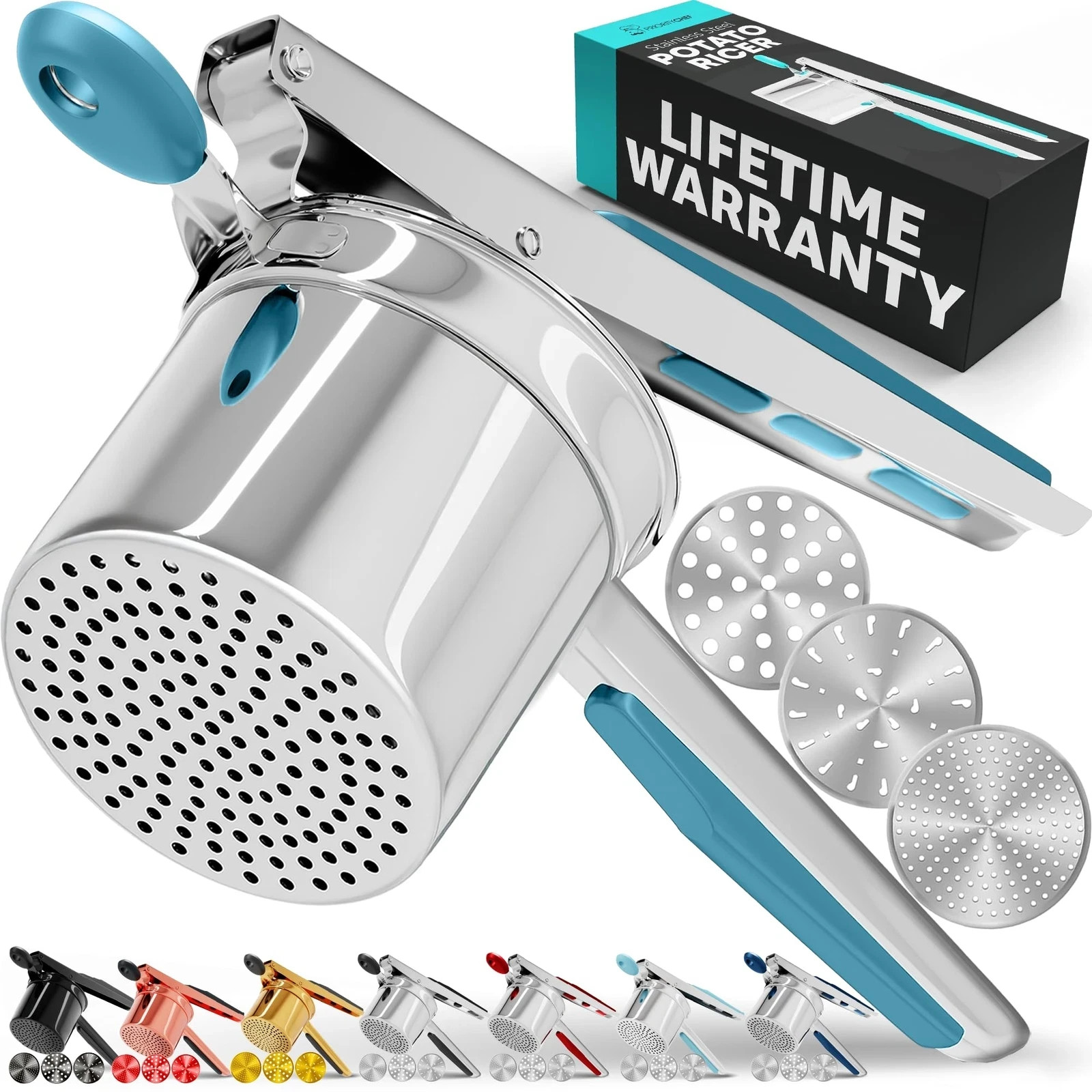 Prioritychef Large 15oz Potato Ricer With 3 Discs Heavy Duty Stainless Steel Pot Prioritychef Large 15oz Potato Ricer With 3 Discs Heavy Duty Stainless Steel Pot
