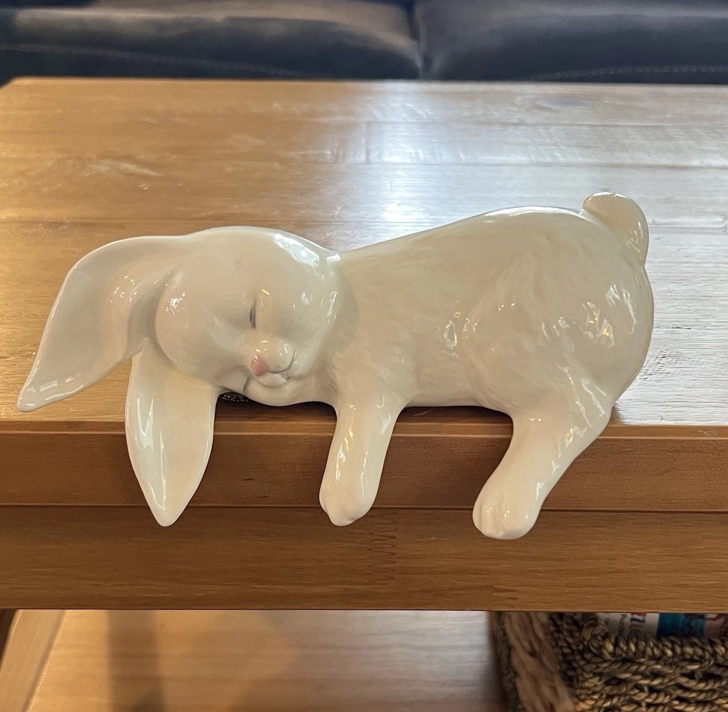 White Ceramic Sleeping Bunny Rabbit Shelf Sitter Figurine Easter Spring Decor