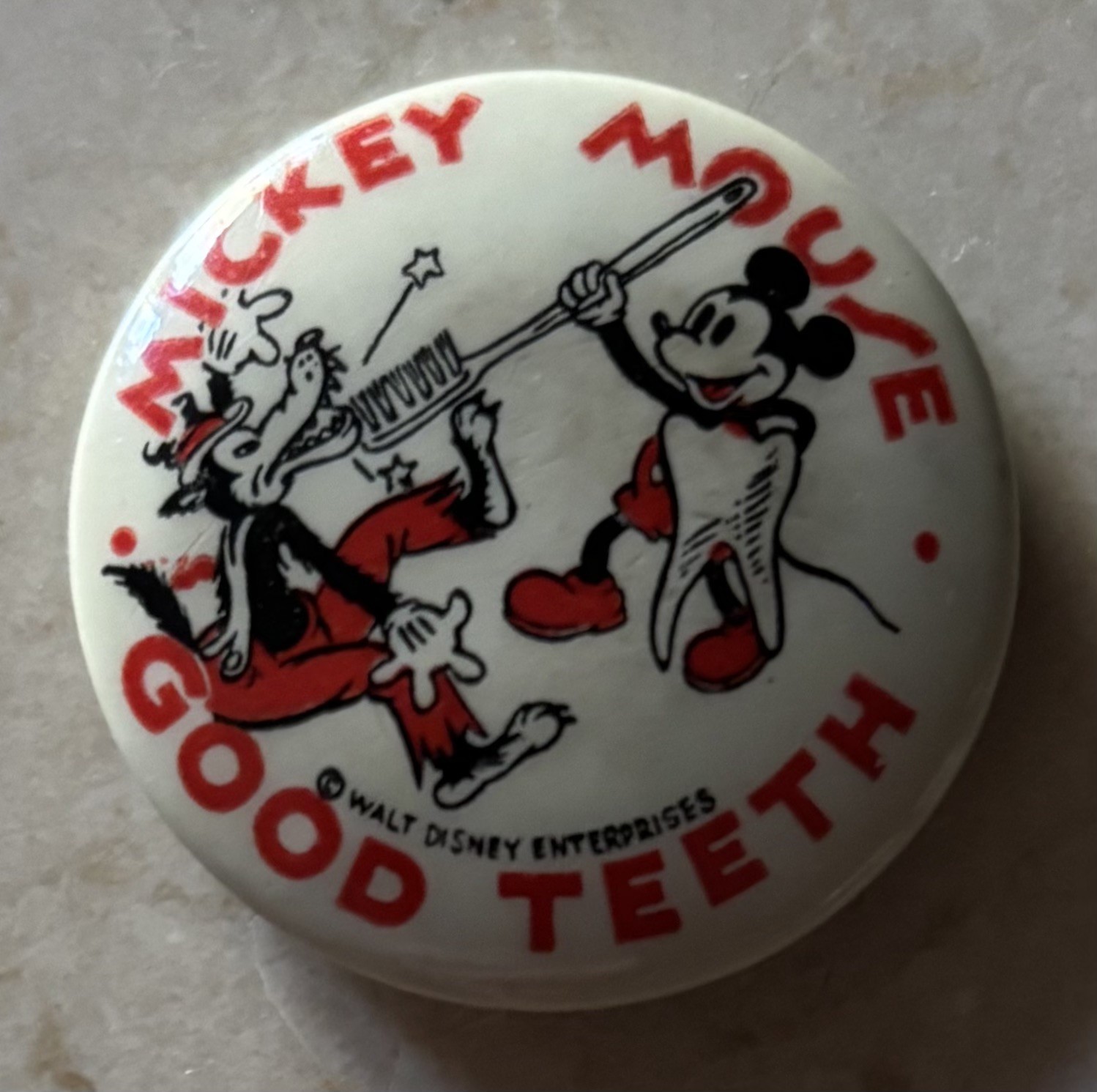 Rare Vtg 1930s Disney MICKEY MOUSE GOOD TEETH Dental Association Pin-back Button