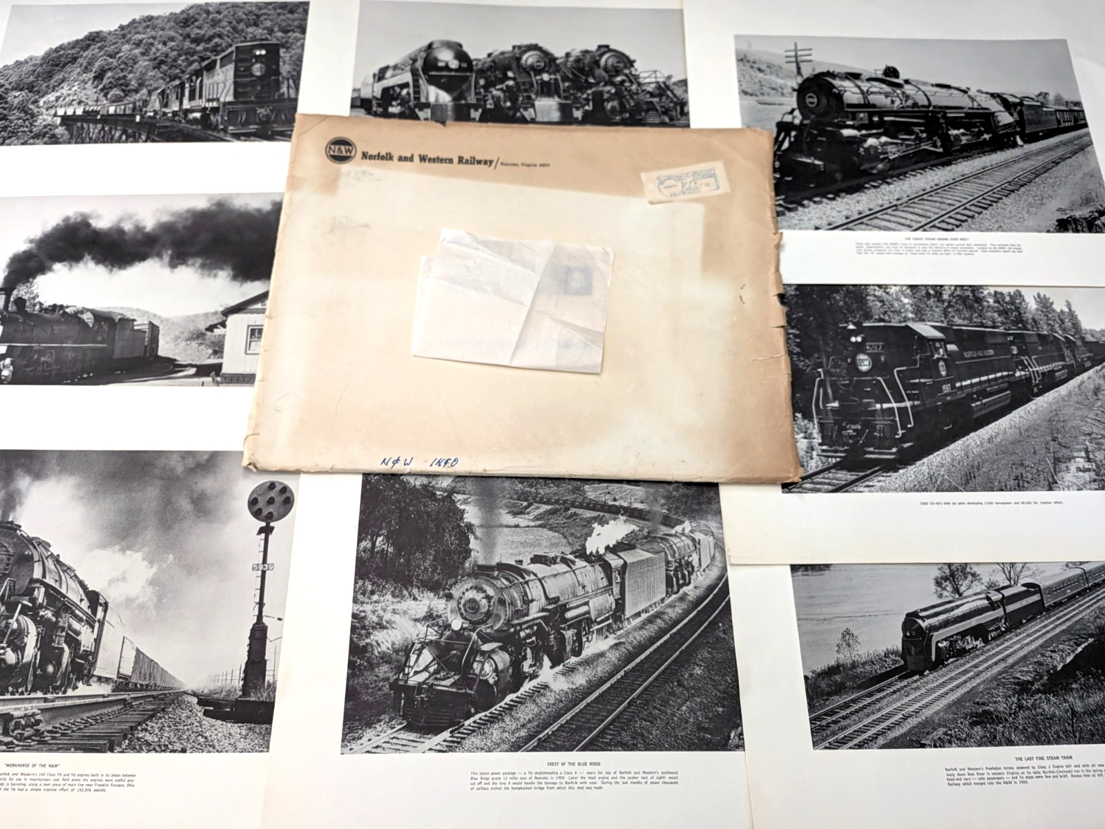 Vintage Norfolk & Western Railway 8 Large Photo Prints 12x16 N&W Steam Diesel