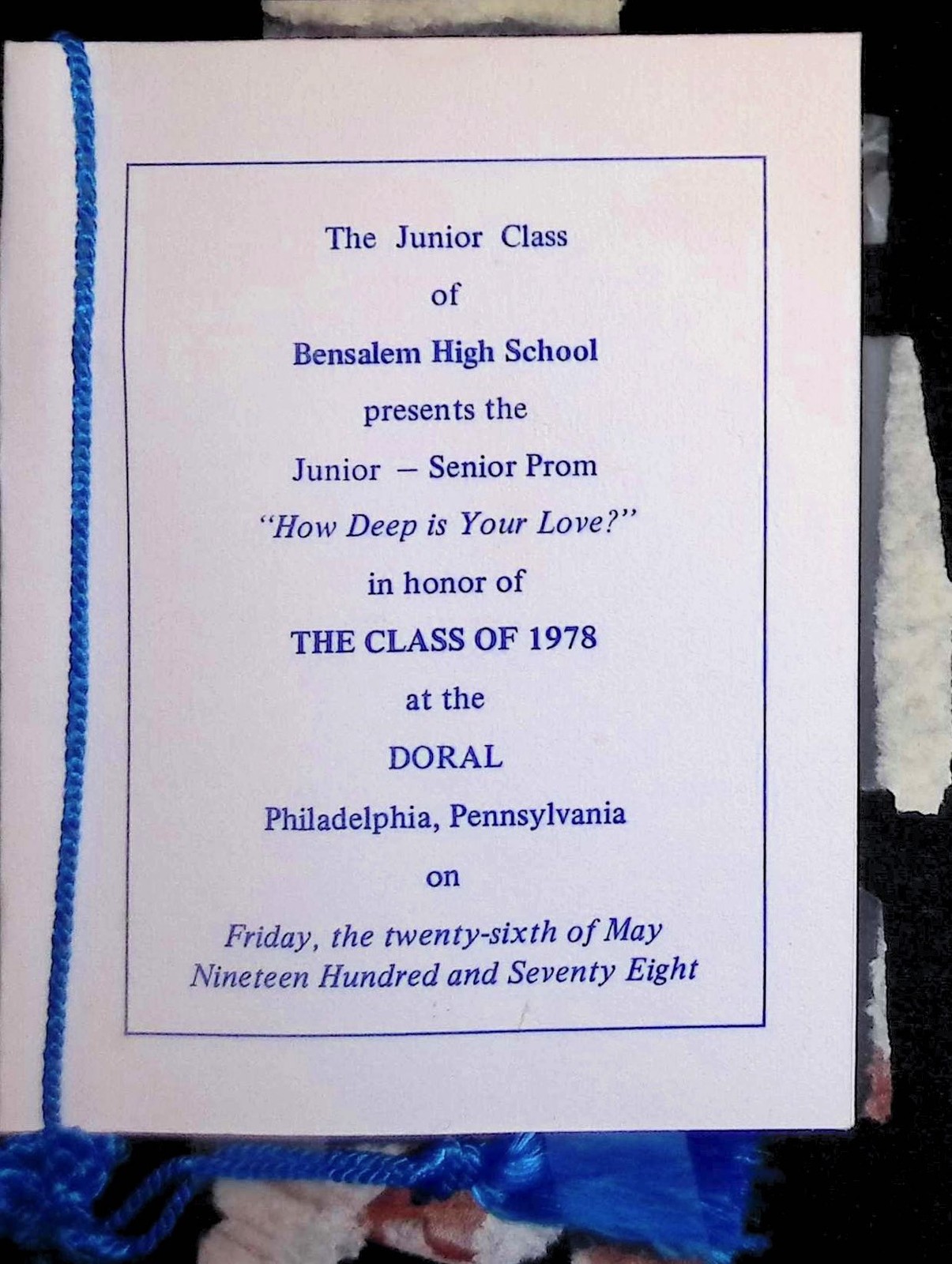 1978 Bensalem HS Prom Program How Deep Is Your Love Doral Philadelphia Bee Gees 1978 Bensalem HS Prom Program How Deep Is Your Love Doral Philadelphia Bee Gees