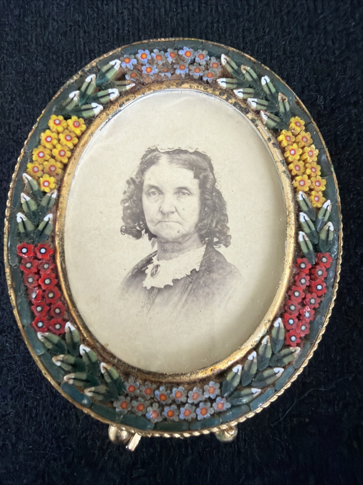 Vintage 1920s Italian Micro Mosaic Oval Picture Frame – Handcrafted Floral Italy