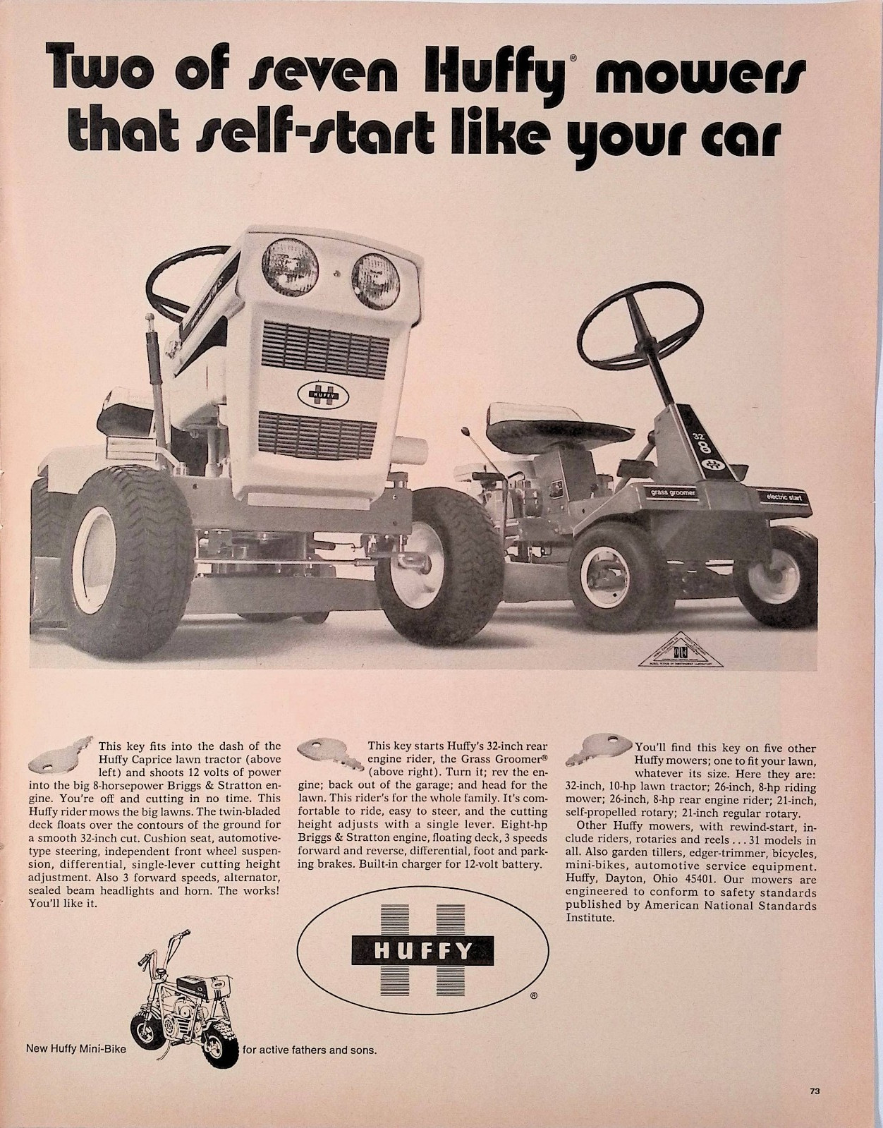 1971 Huffy Mowers self-start like your car Vintage Print Ad Life April 16 1971 Huffy Mowers self-start like your car Vintage Print Ad Life April 16