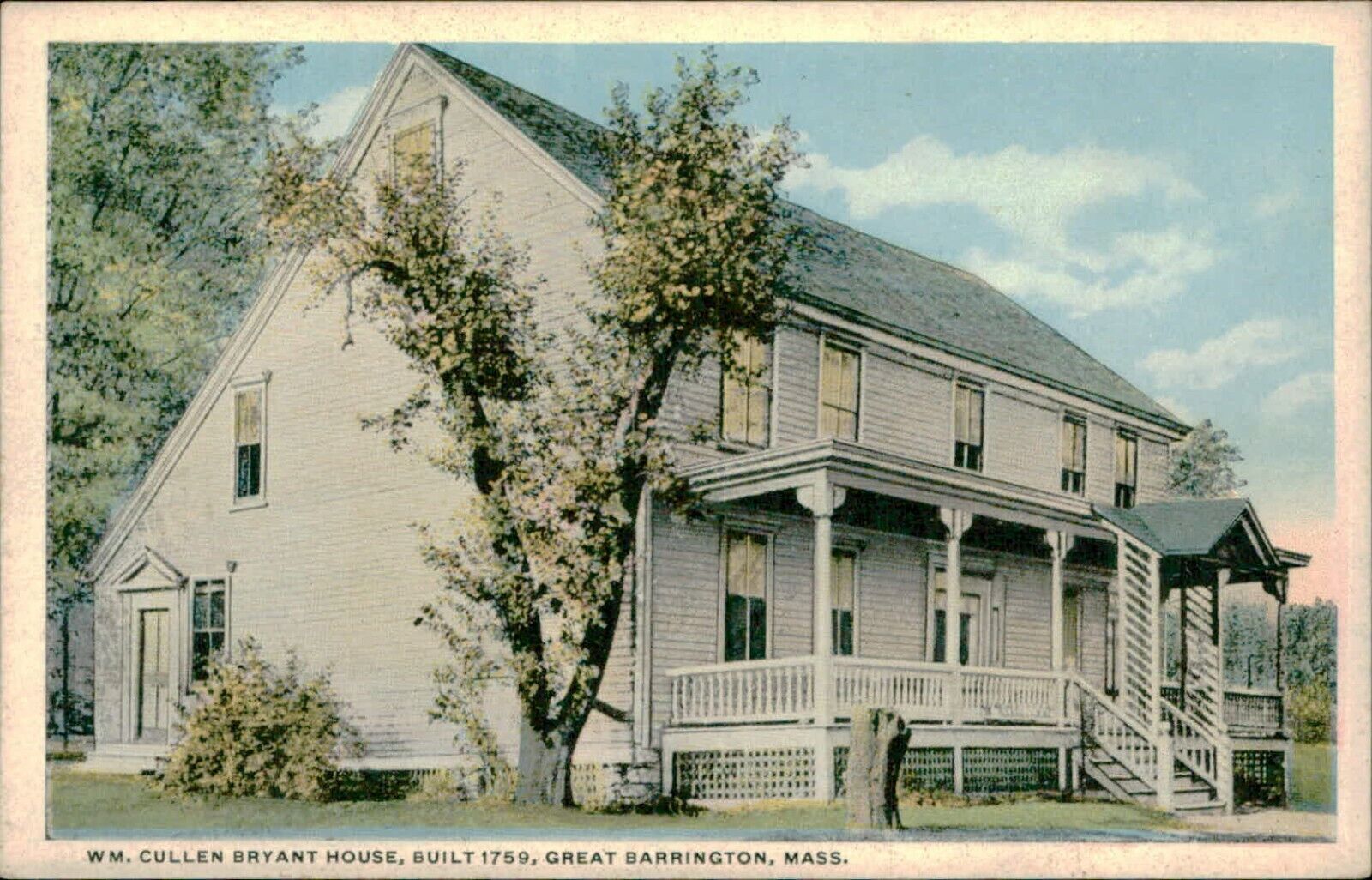 Postcard White Border WM. Cullen Bryant House Great Barrington Massachusetts MA 